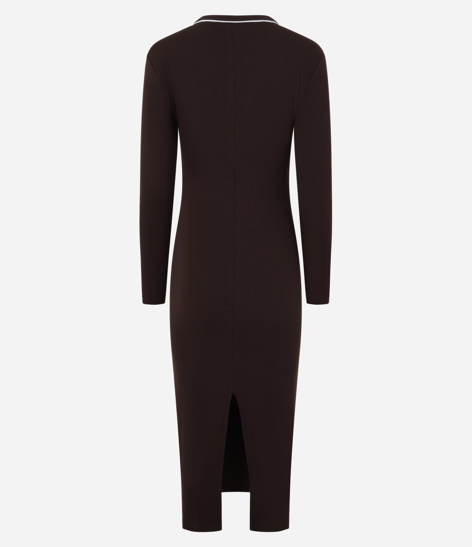 Vestido Long Midi em Ribana com Friso Contrastante Marrom 8