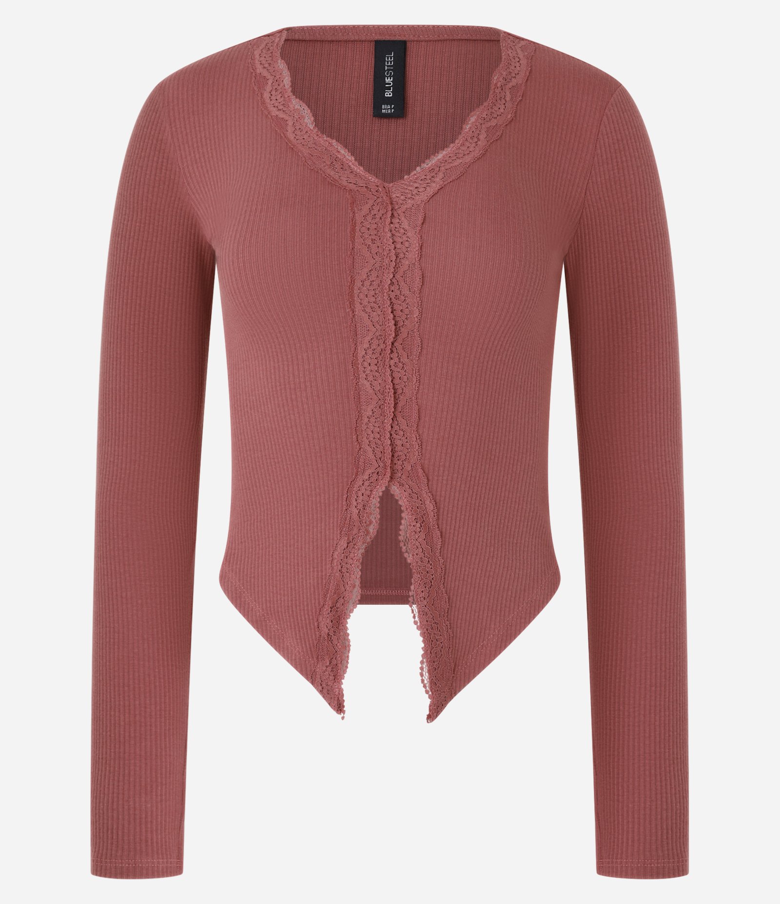 Blusa em Ribana com Detalhe em Renda Assimétrica Rosa 4