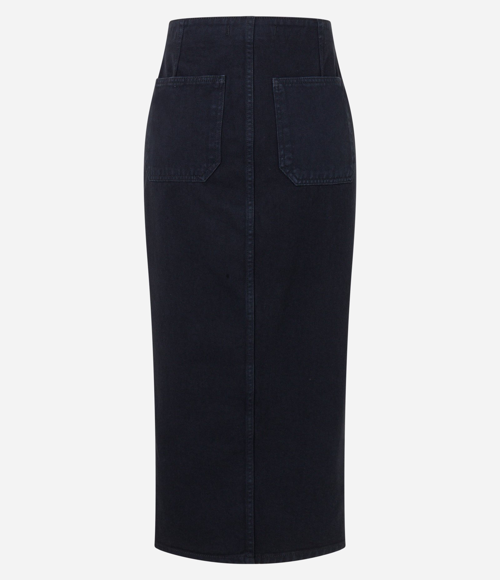 Saia Midi Jeans com Fechamento Deslocado e Fenda Lateral Preto 6