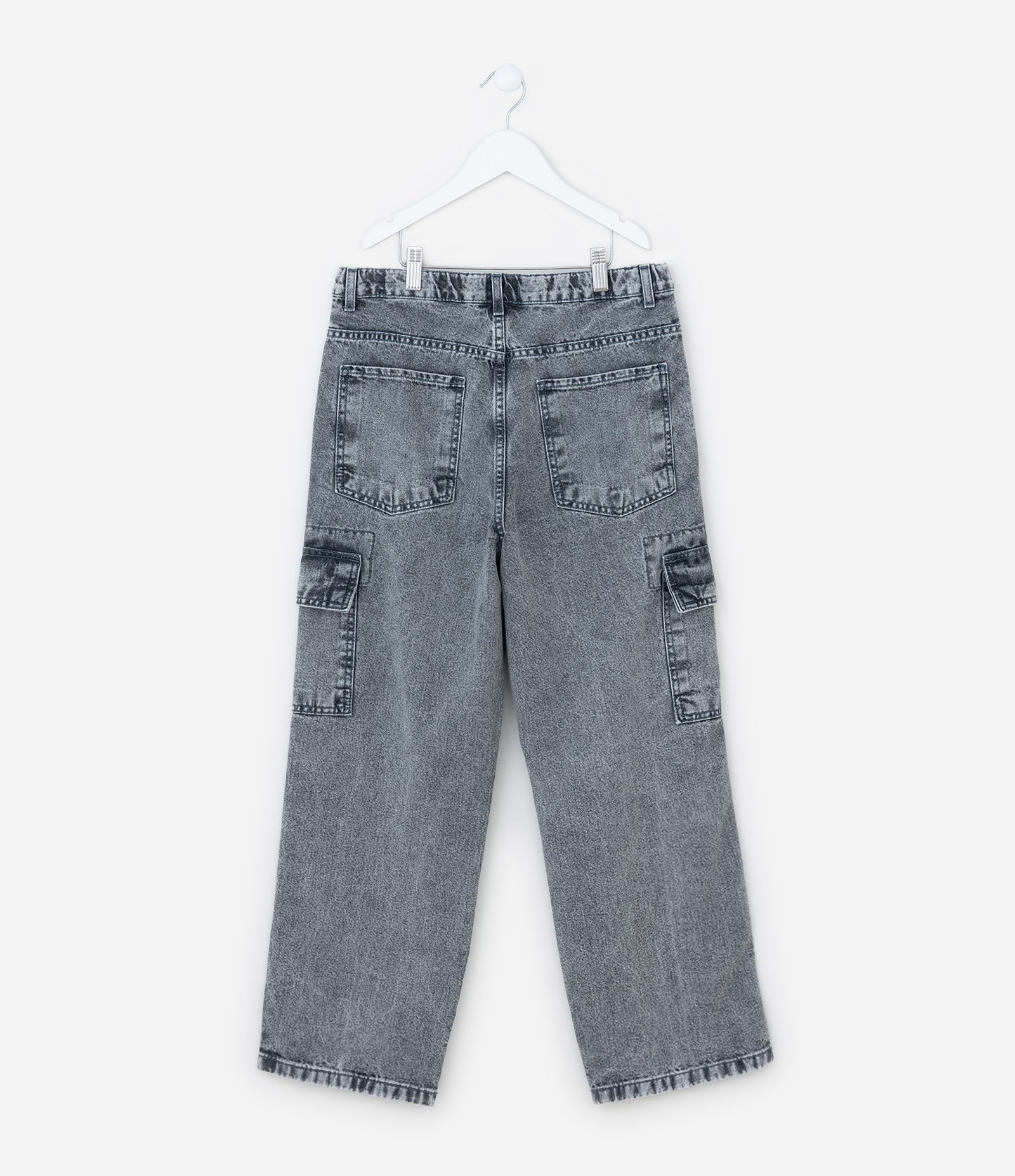 Calça Baggy Infantil em Jeans com Bolsos Cargo - Tam 5 a 14 Anos Cinza 2