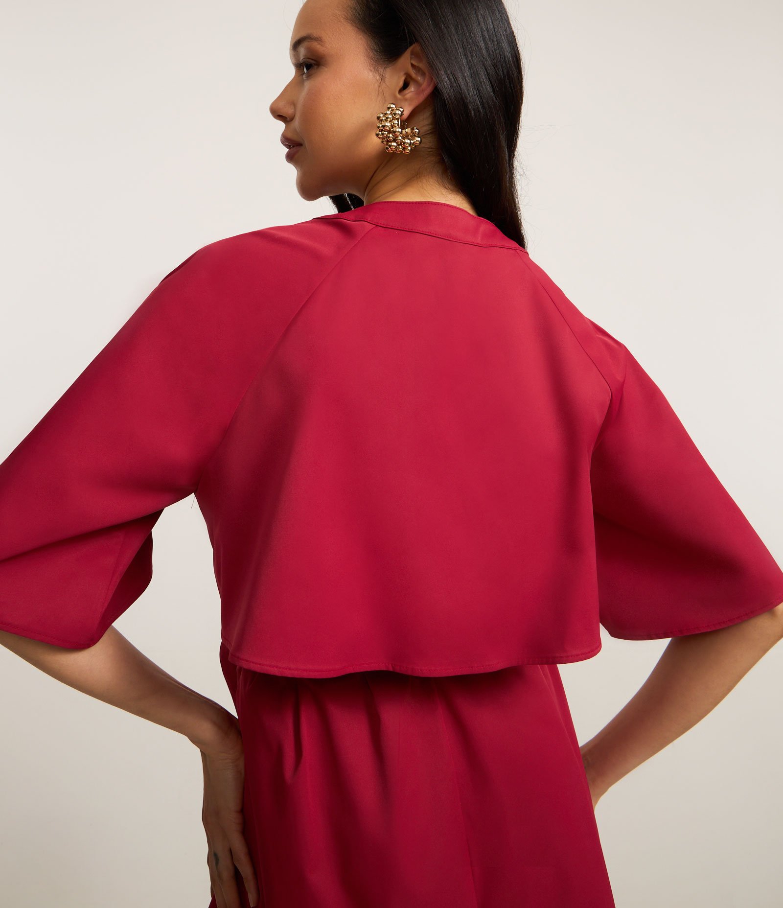 Vestido Evasê Curto com Manga Ampla e Amarração na Cintura Rosa 2