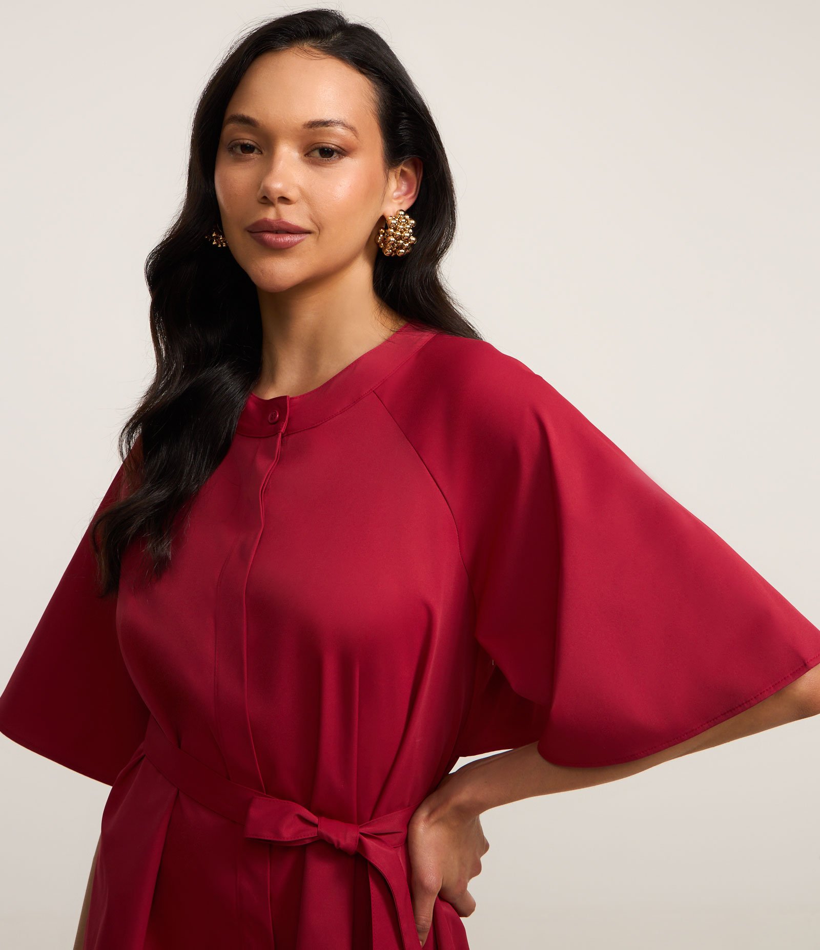 Vestido Evasê Curto com Manga Ampla e Amarração na Cintura Rosa 3