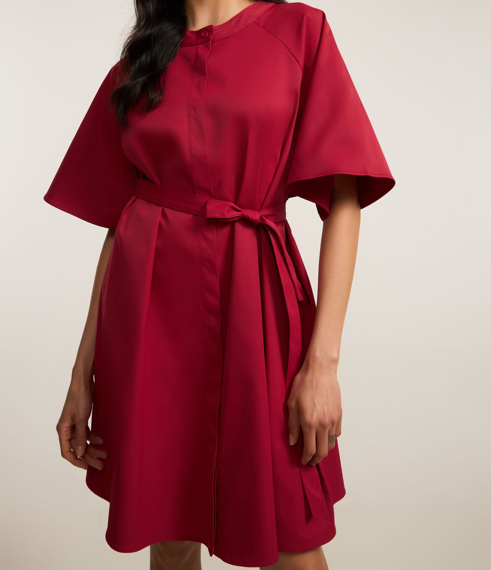 Vestido Evasê Curto com Manga Ampla e Amarração na Cintura Rosa 4