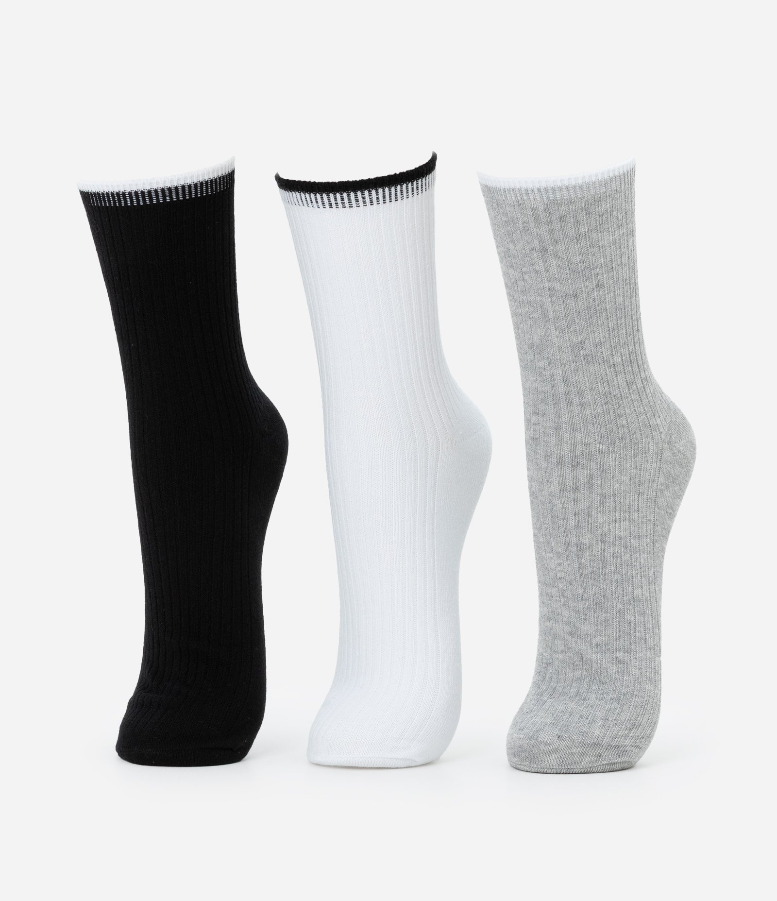 Kit 03 Meias Cano Alto Esportivas em Algodão com Bordado Get Over Preto/Cinza/Branco 1