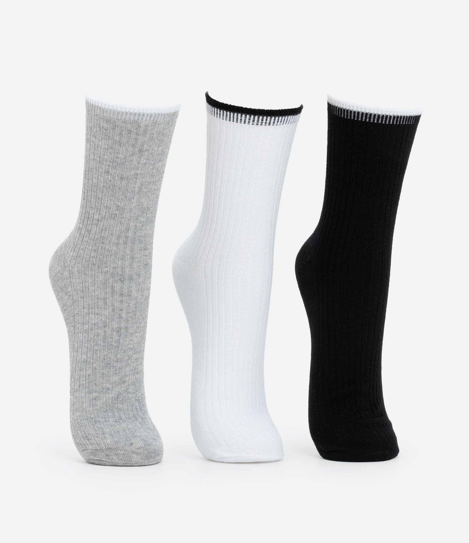 Kit 03 Meias Cano Alto Esportivas em Algodão com Bordado Get Over Preto/Cinza/Branco 2