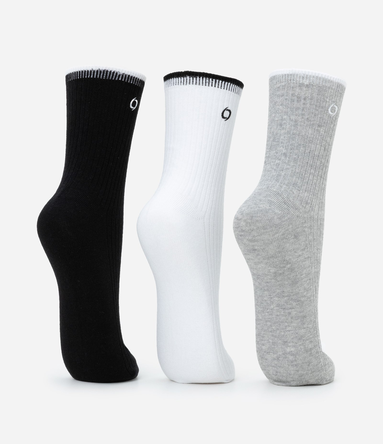 Kit 03 Meias Cano Alto Esportivas em Algodão com Bordado Get Over Preto/Cinza/Branco 3