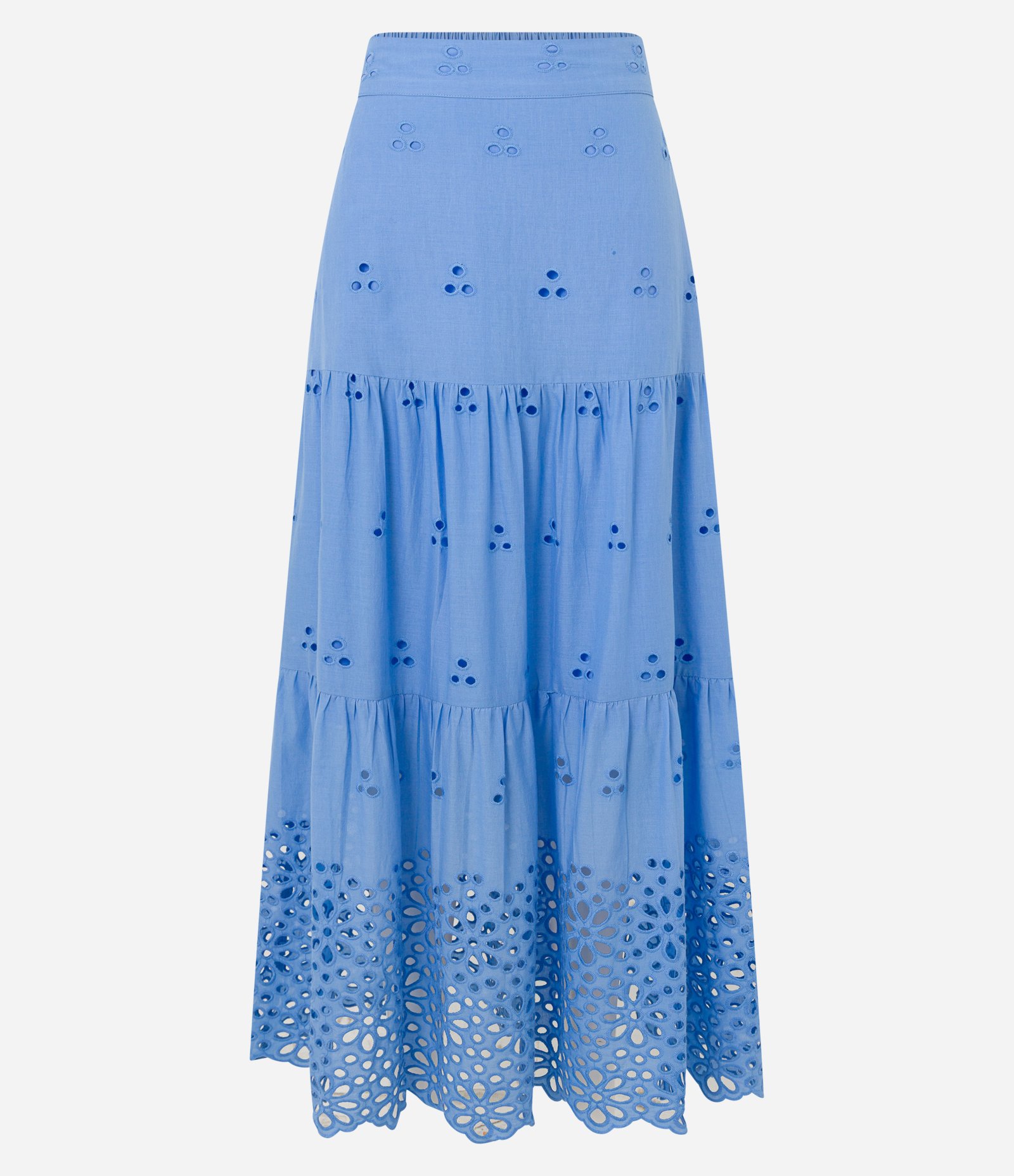Saia Long Midi Evasê com Furinhos e Babados Azul 7
