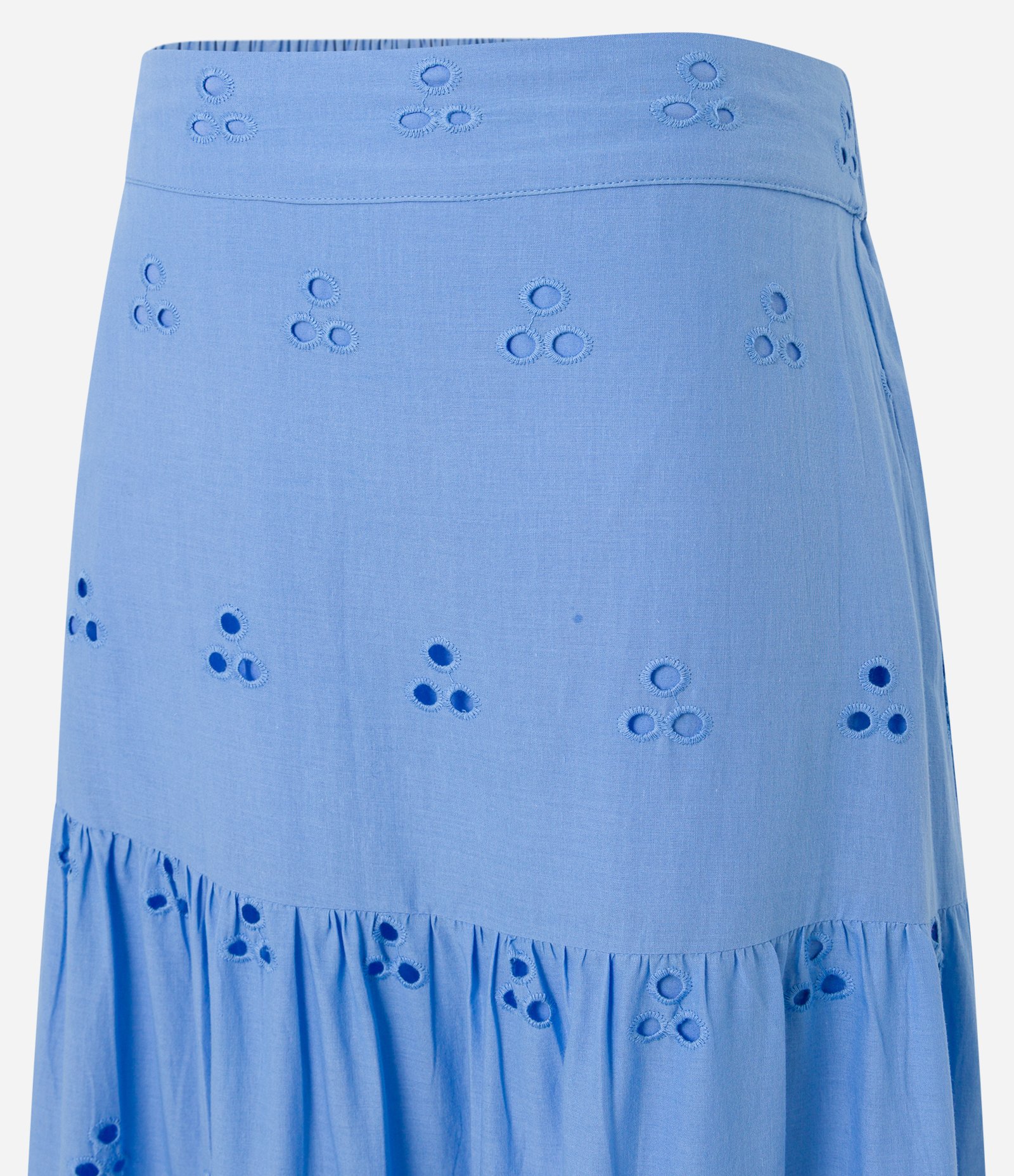 Saia Long Midi Evasê com Furinhos e Babados Azul 8