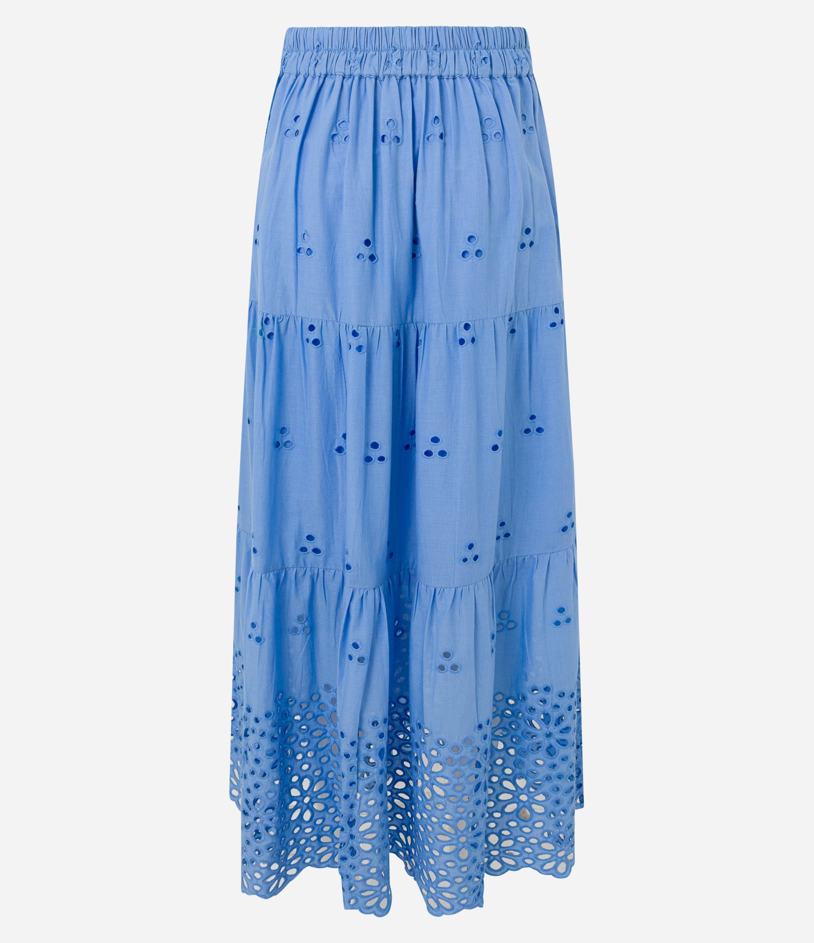 Saia Long Midi Evasê com Furinhos e Babados Azul 9