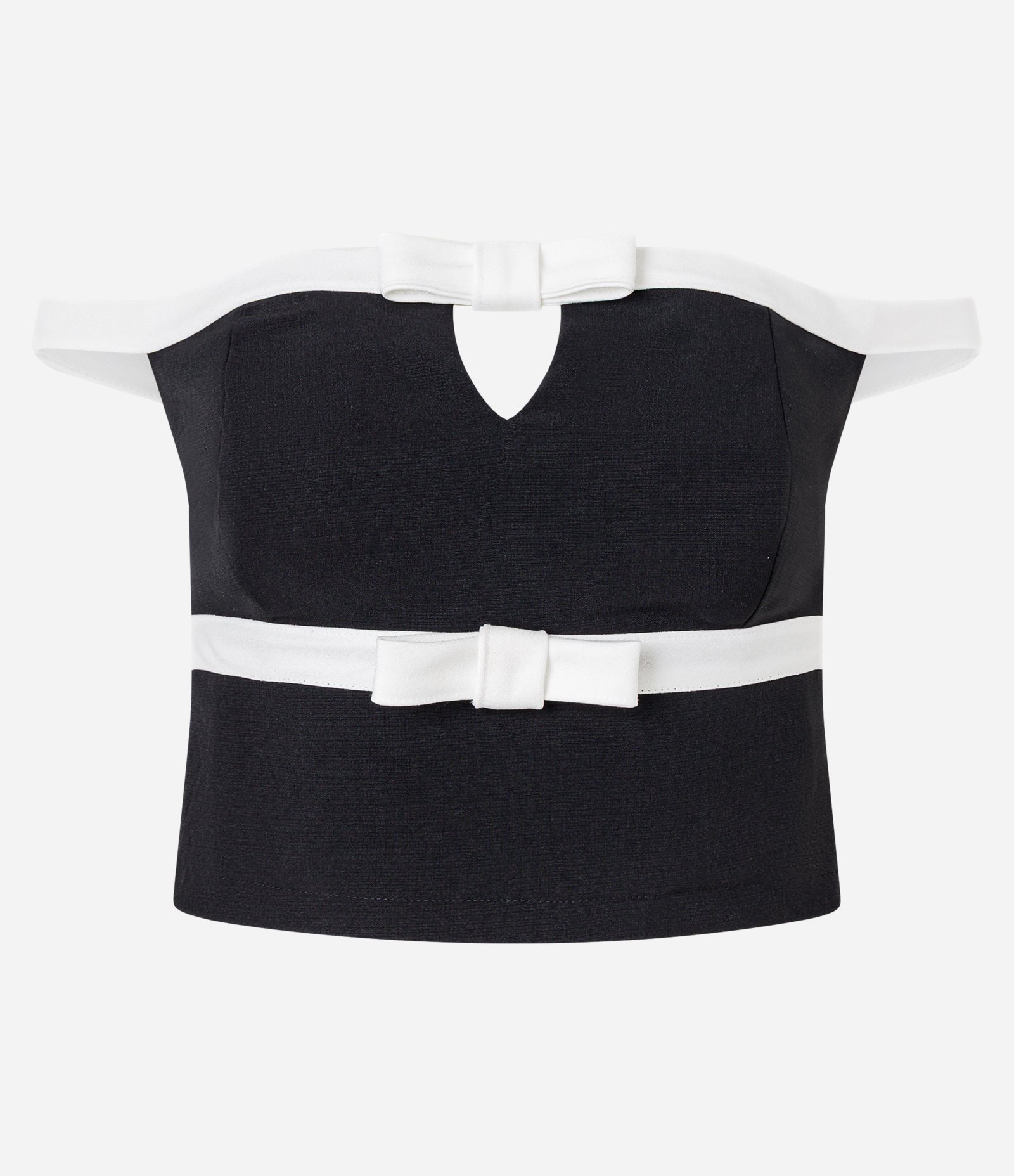 Blusa Alfaiatada Ombro a Ombro com Laços e Tiras Contrastantes Preto 5