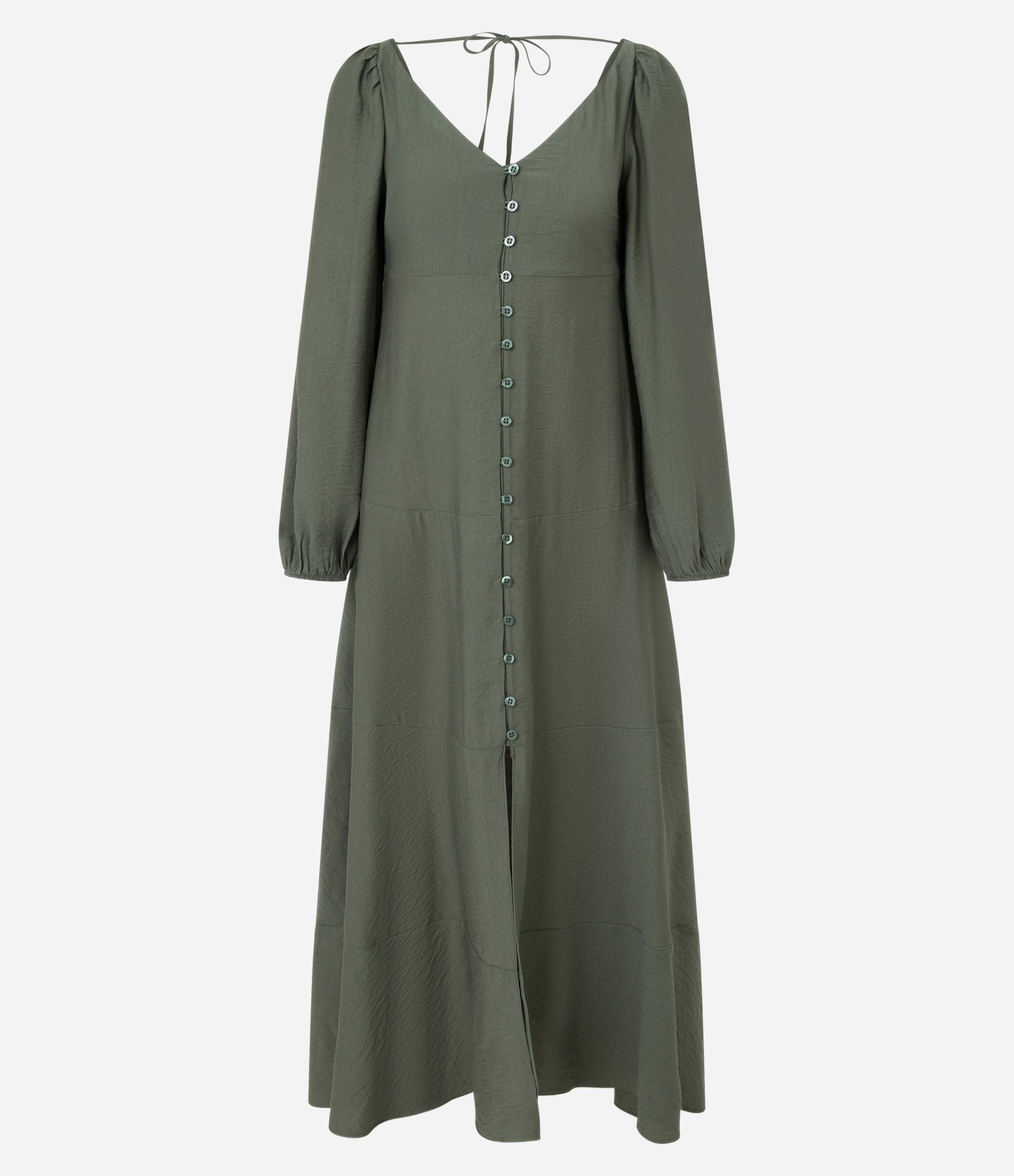 Vestido Evasê Longo em Crepe Texturizado com Decote Profundo Verde 4