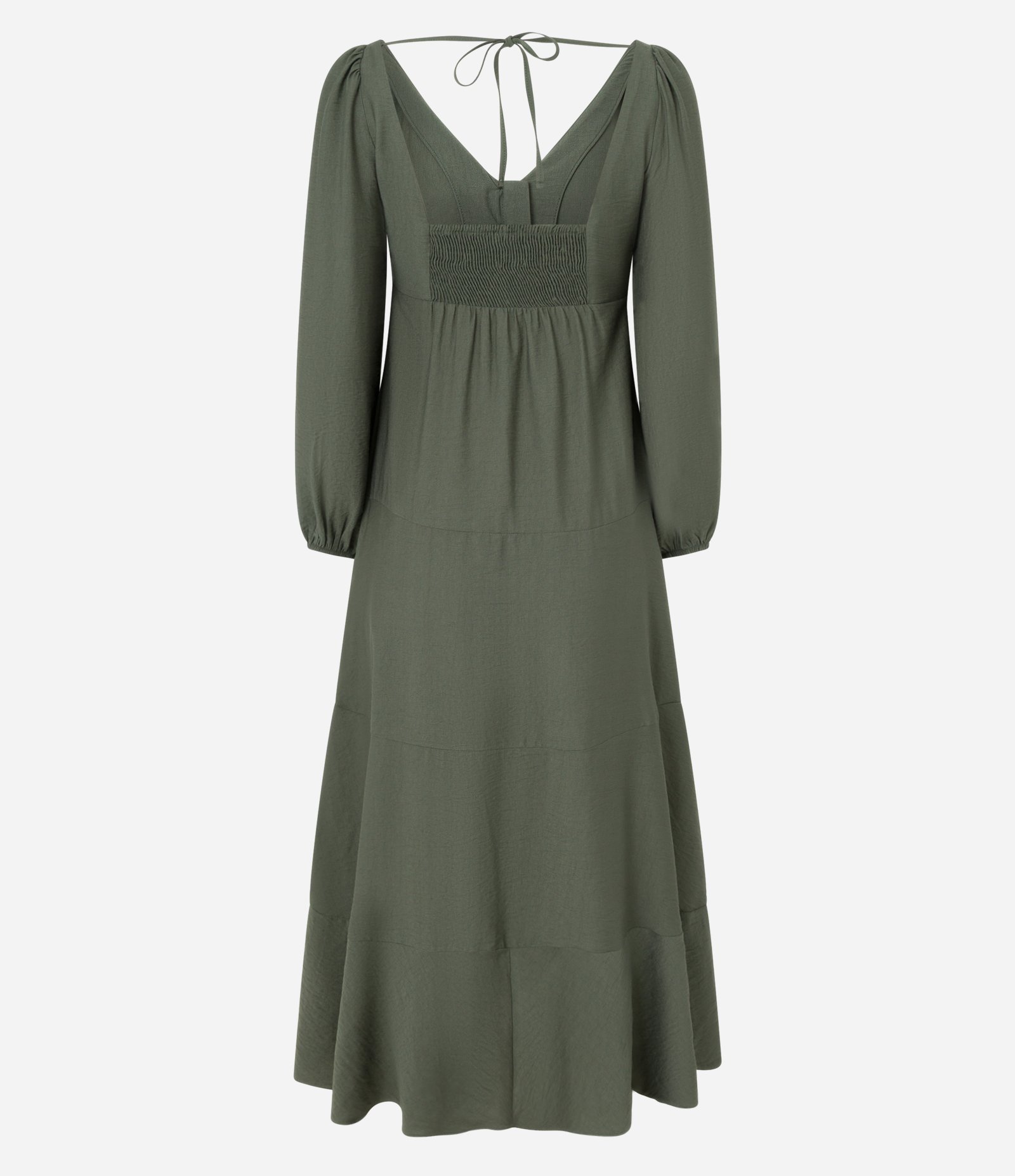 Vestido Evasê Longo em Crepe Texturizado com Decote Profundo Verde 5
