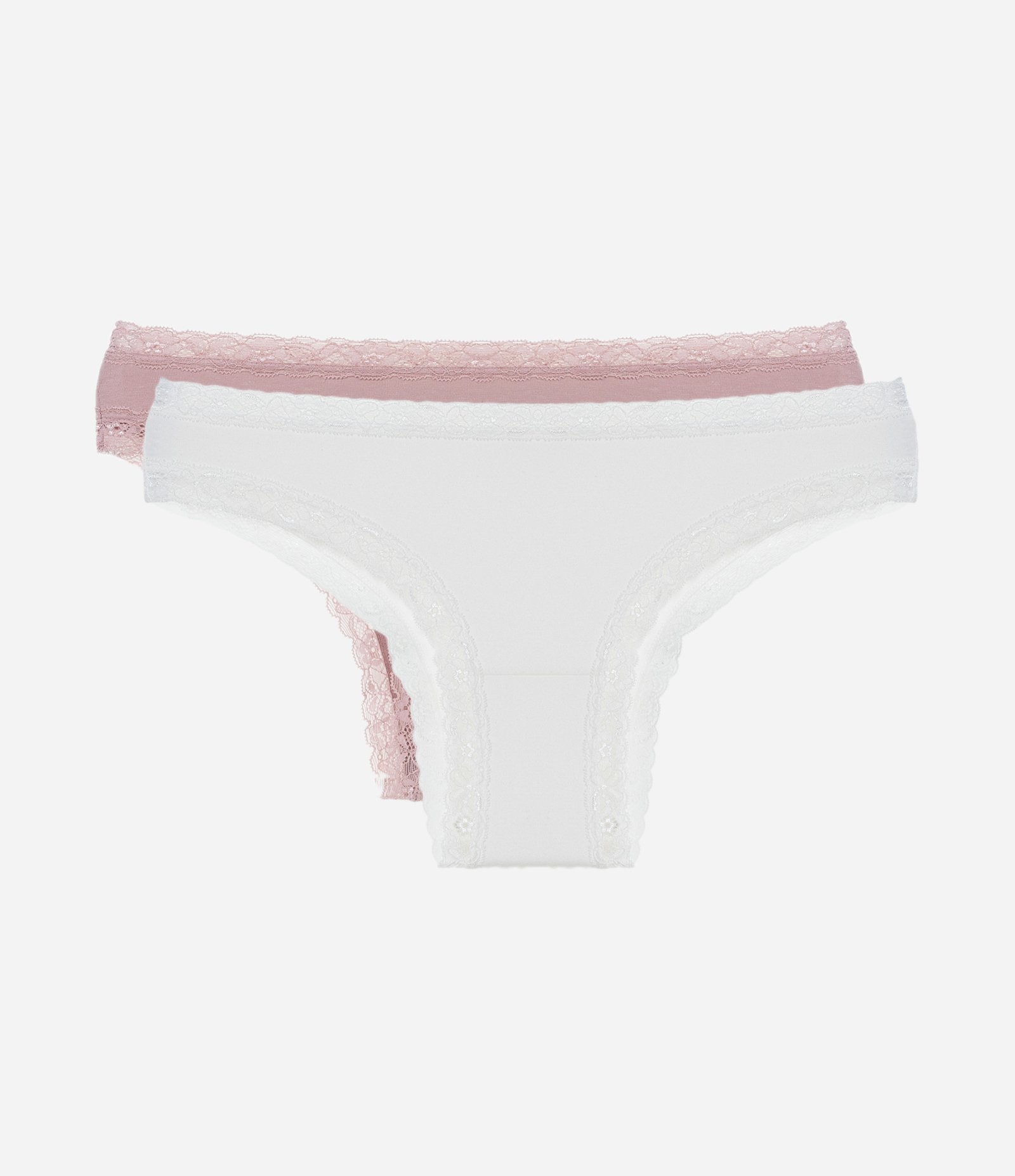Kit 02 Calcinhas Biquíni em Algodão com Renda Lilás/Branco 1