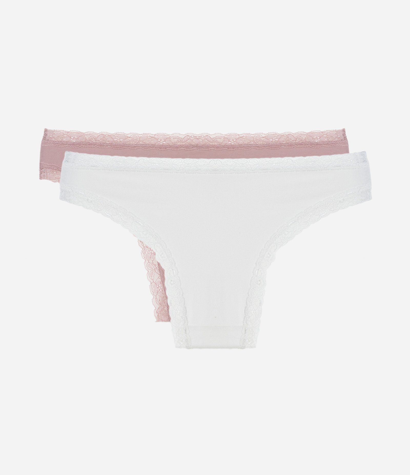 Kit 02 Calcinhas Biquíni em Algodão com Renda Lilás/Branco 2
