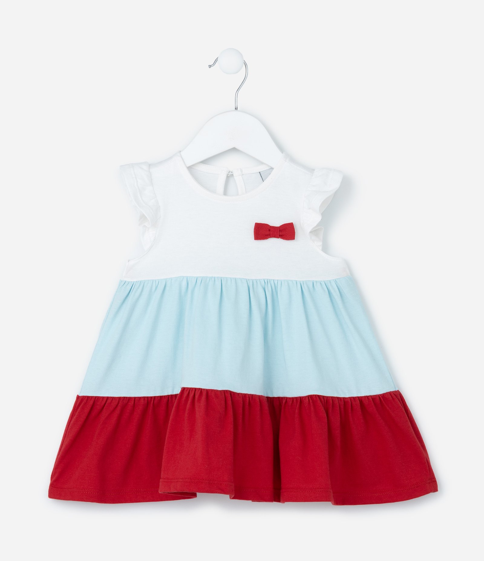 Vestido Infantil com Babados Maria e Lacinho - Tam 0 a 18 meses Branco/Azul/Vermelho 1