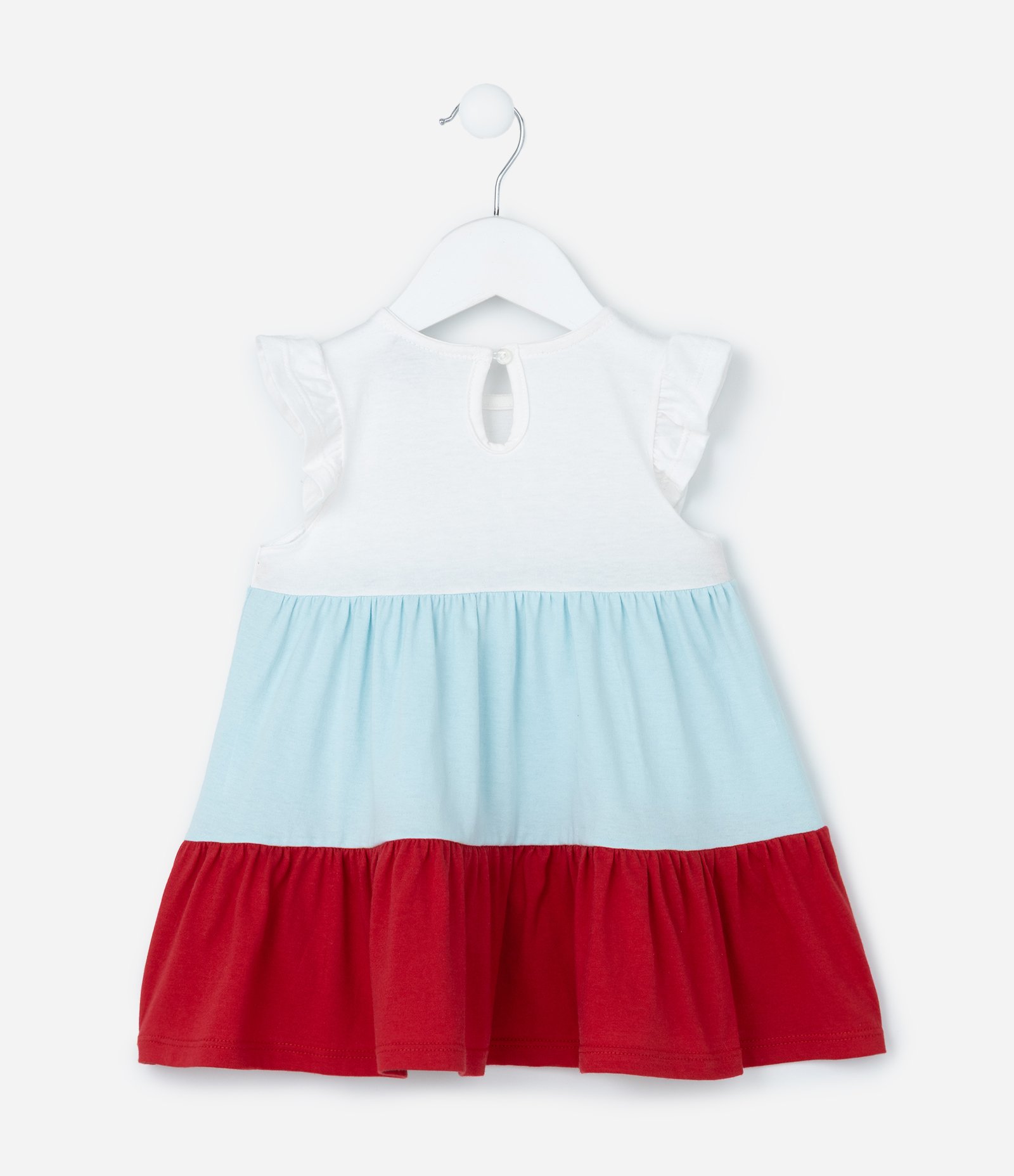 Vestido Infantil com Babados Maria e Lacinho - Tam 0 a 18 meses Branco/Azul/Vermelho 2