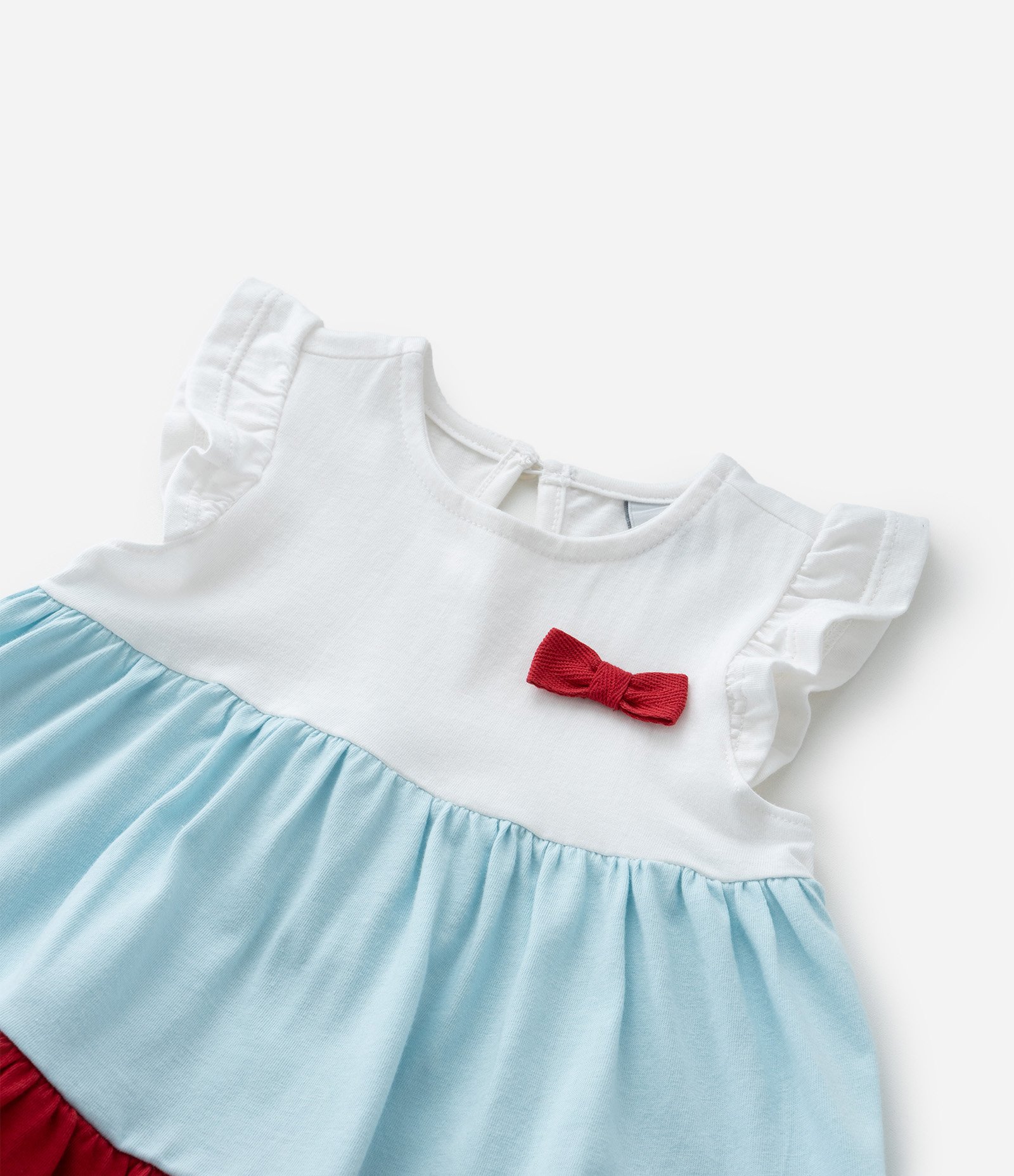 Vestido Infantil com Babados Maria e Lacinho - Tam 0 a 18 meses Branco/Azul/Vermelho 5