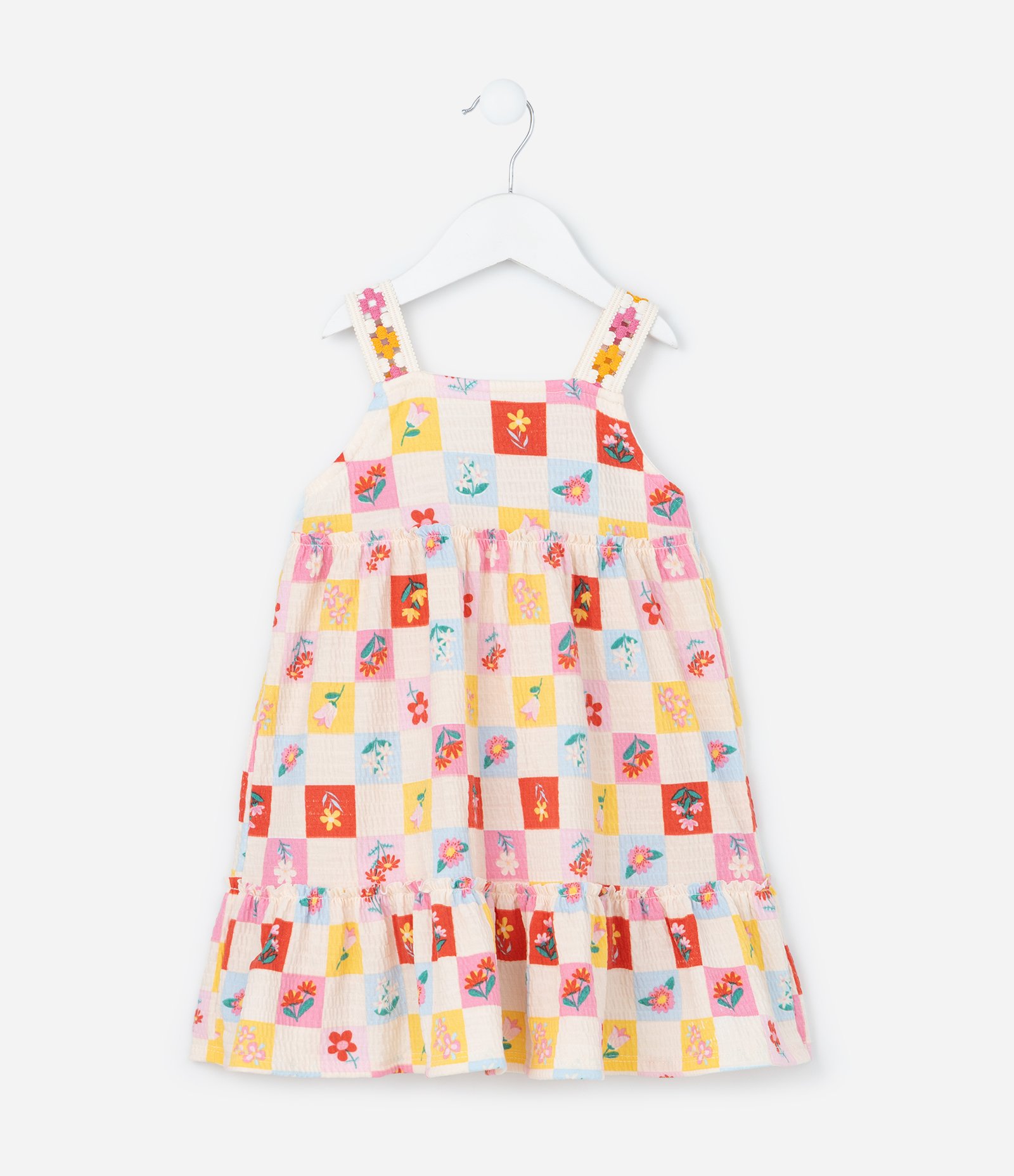 Vestido Infantil sem Manga Estampa de Flores e Textura - Tam 1 a 5/6 Anos Multicores 2