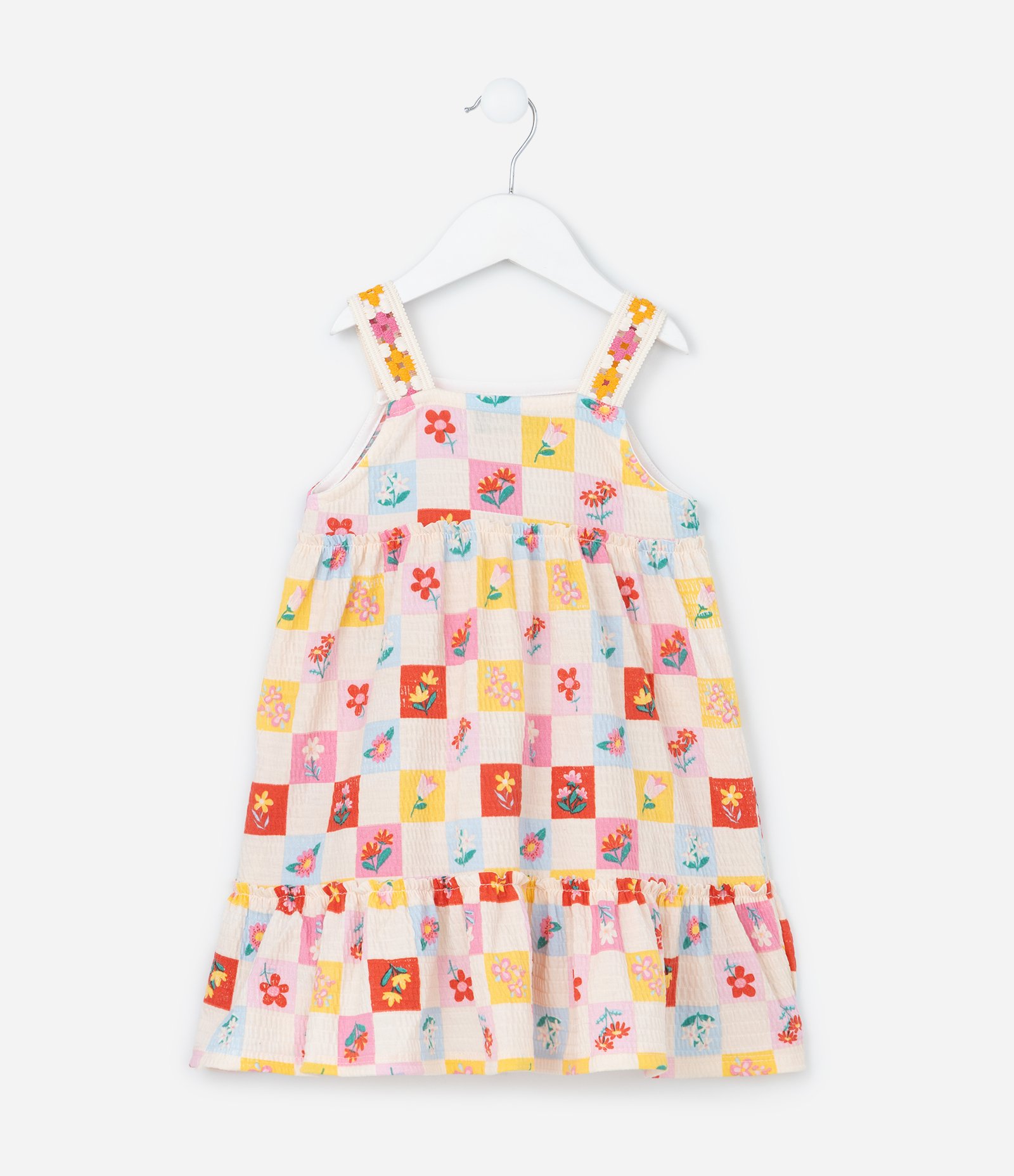Vestido Infantil sem Manga Estampa de Flores e Textura - Tam 1 a 5/6 Anos Multicores 3