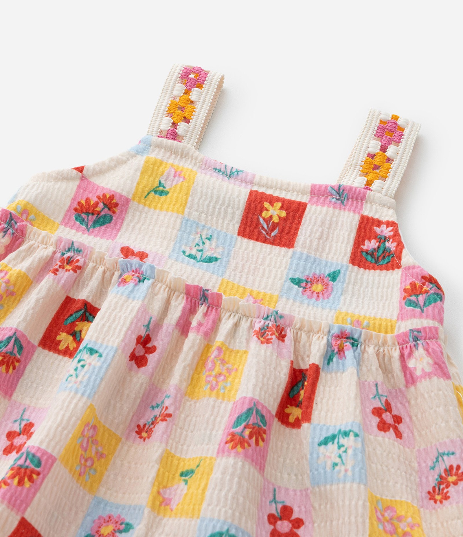 Vestido Infantil sem Manga Estampa de Flores e Textura - Tam 1 a 5/6 Anos Multicores 7