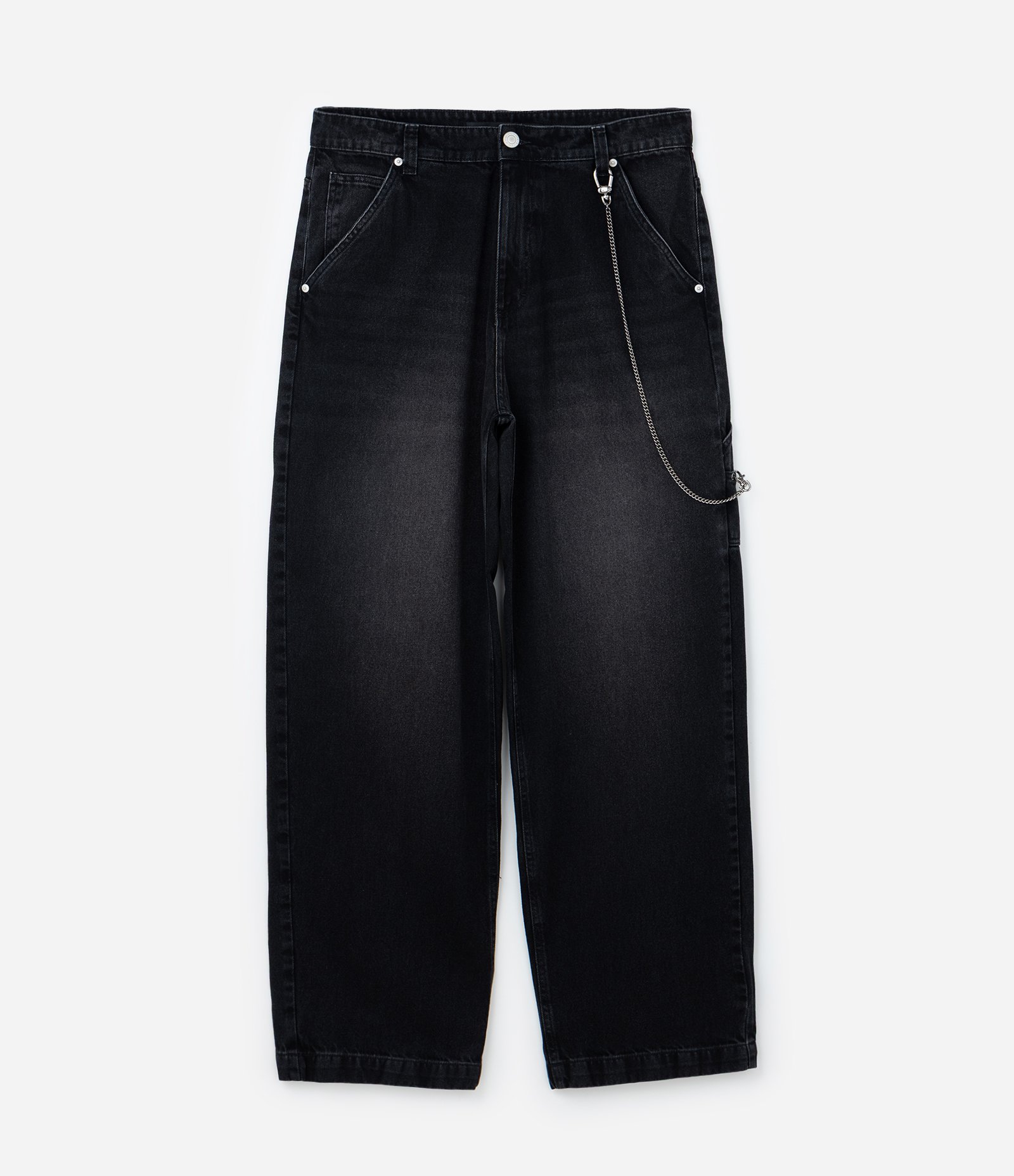 Calça Super Baggy em Jeans Marmorizado com Corrente no Bolso Preto 5