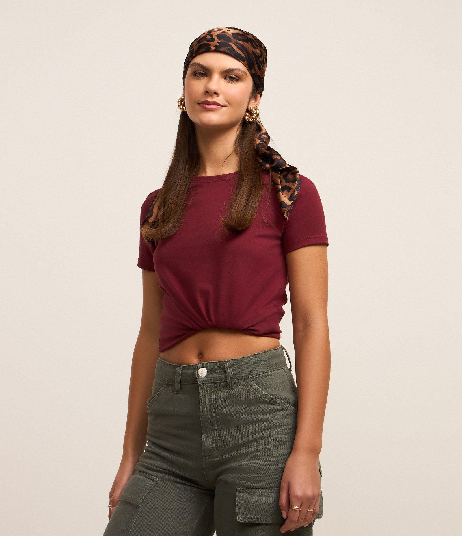 Camiseta Regular Básica em Algodão Bordô 1