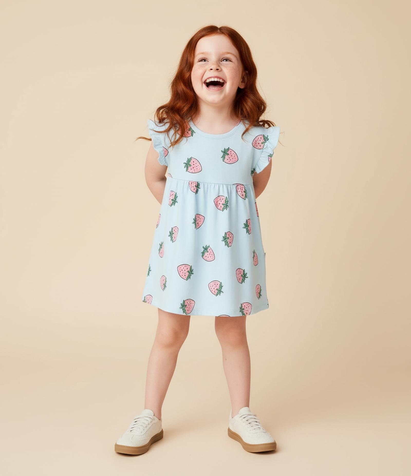 Vestido Infantil com Estampa Morangos - Tam 1 a 6 Anos Azul 1