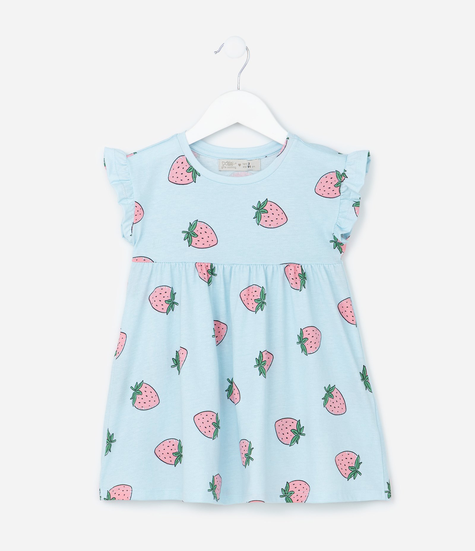 Vestido Infantil com Estampa Morangos - Tam 1 a 6 Anos Azul 2