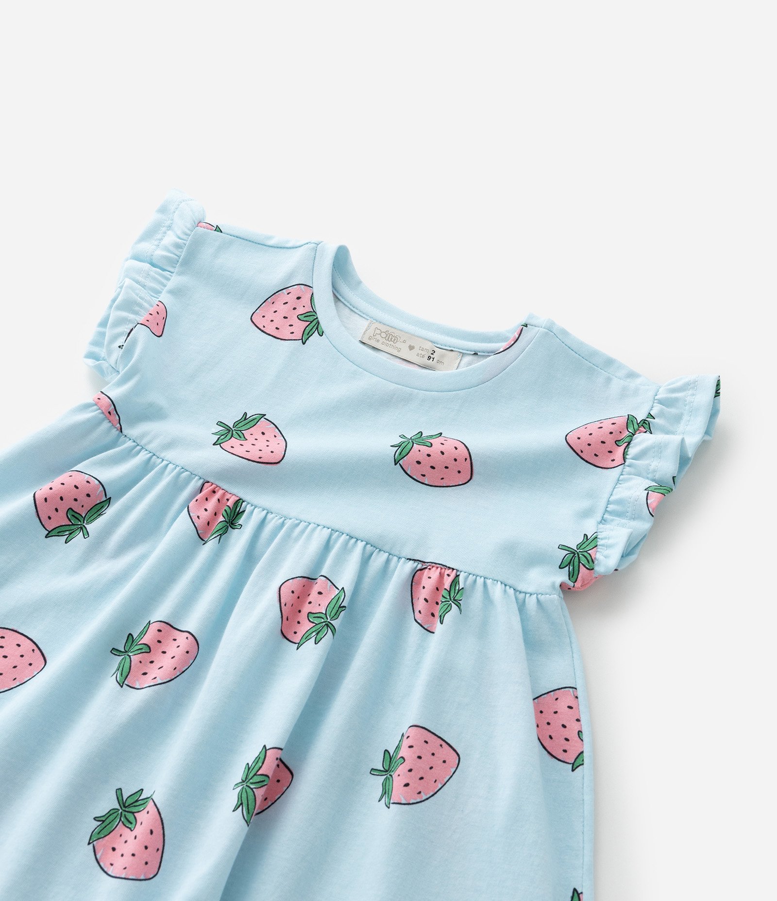 Vestido Infantil com Estampa Morangos - Tam 1 a 6 Anos Azul 5