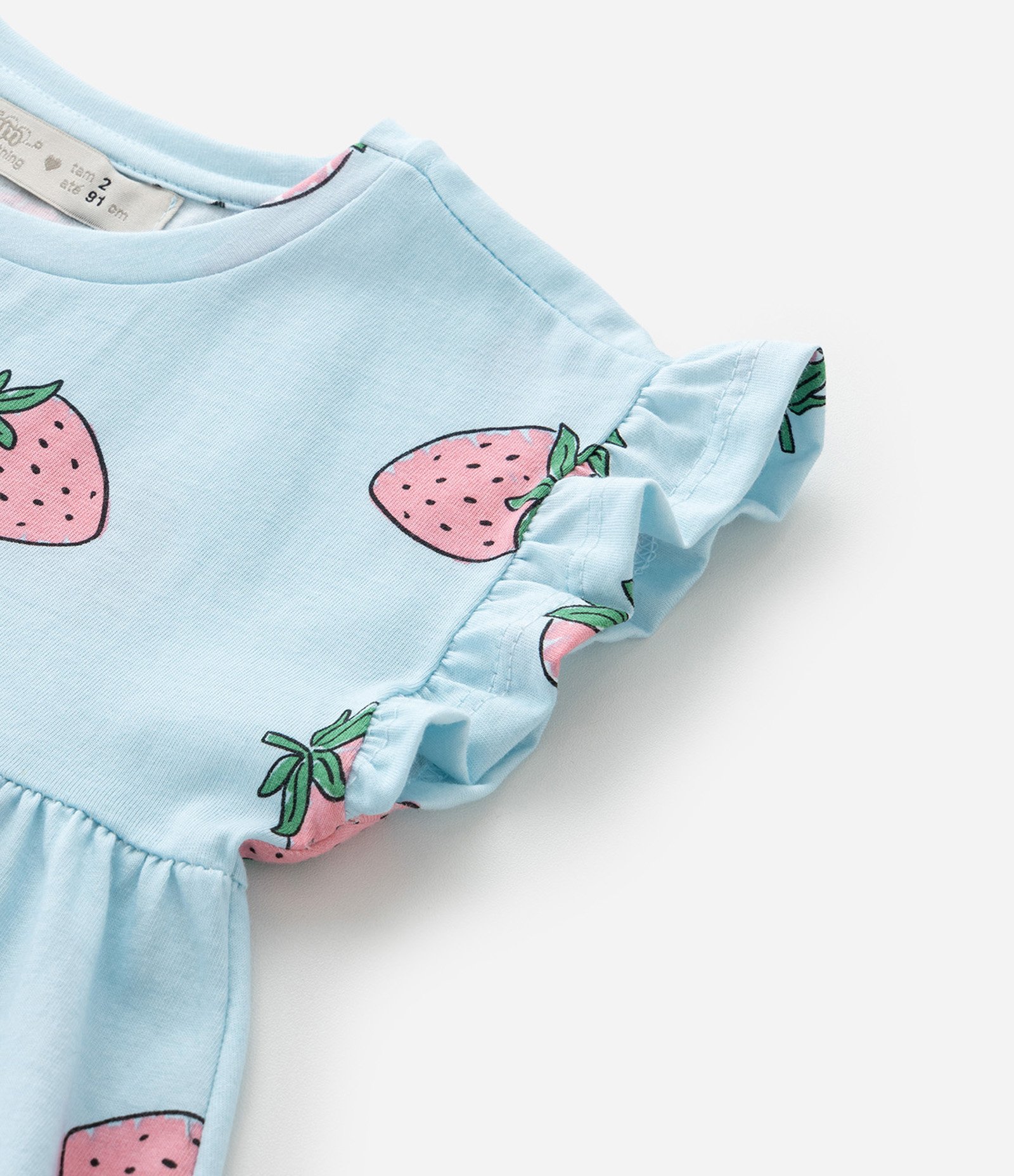 Vestido Infantil com Estampa Morangos - Tam 1 a 6 Anos Azul 6