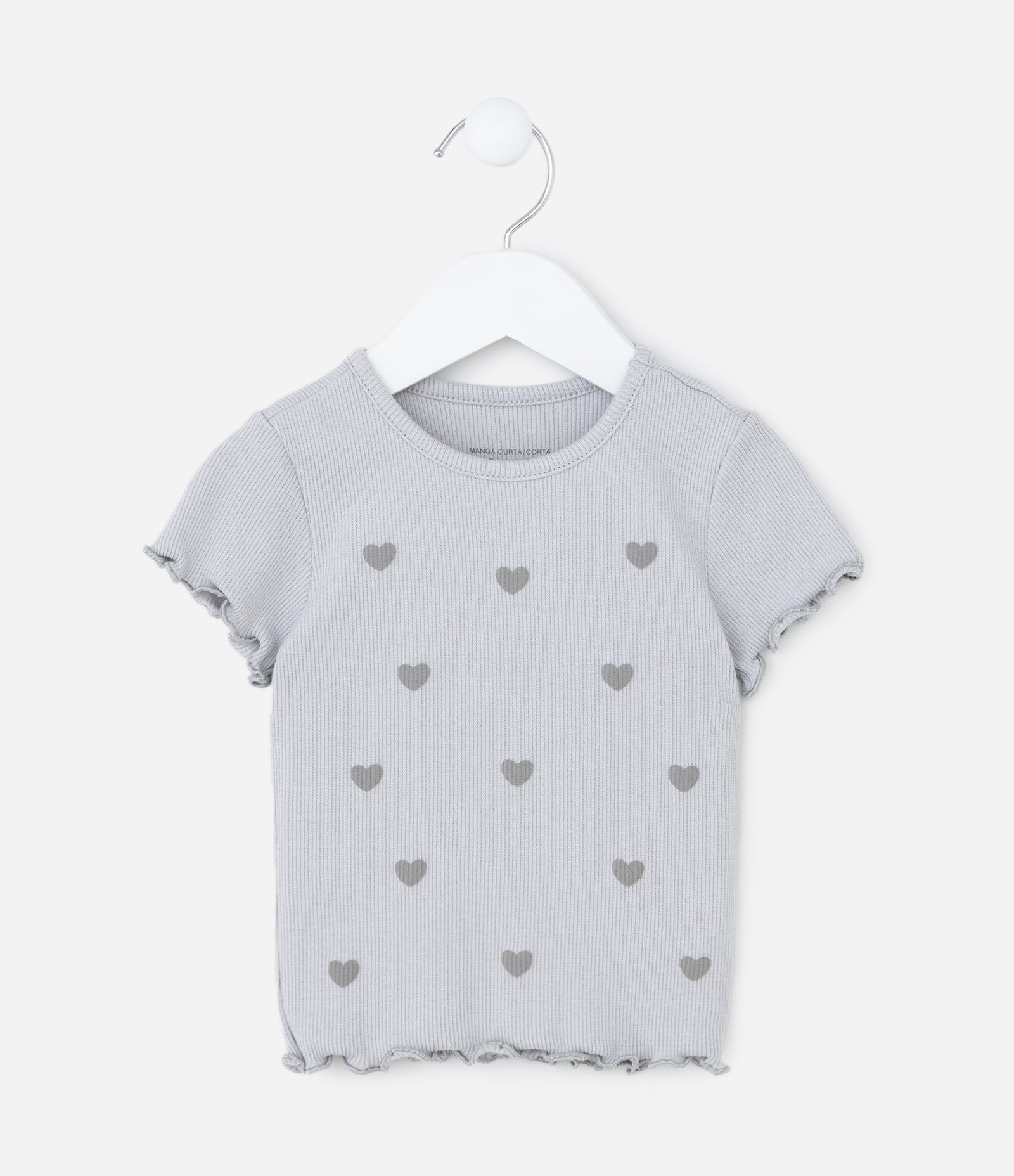 Blusa Infantil Canelada com Estampa Corações - Tam 1 a 6 Anos Cinza 1