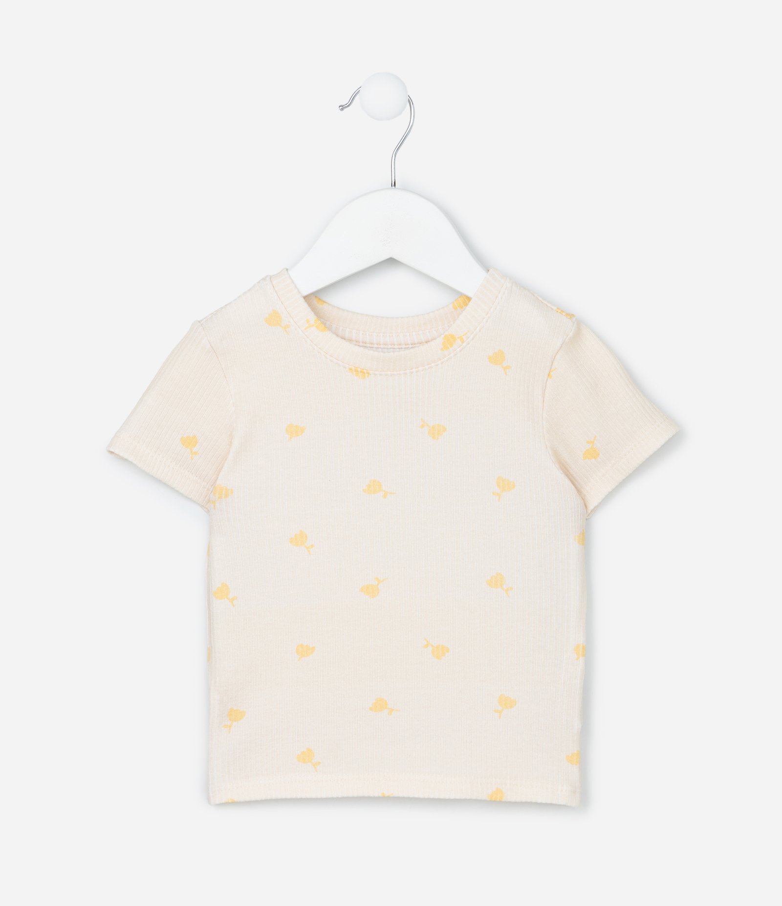 Blusa Canelada com Estampa de Tulipas - Tam 1 A 5 Anos Bege 2