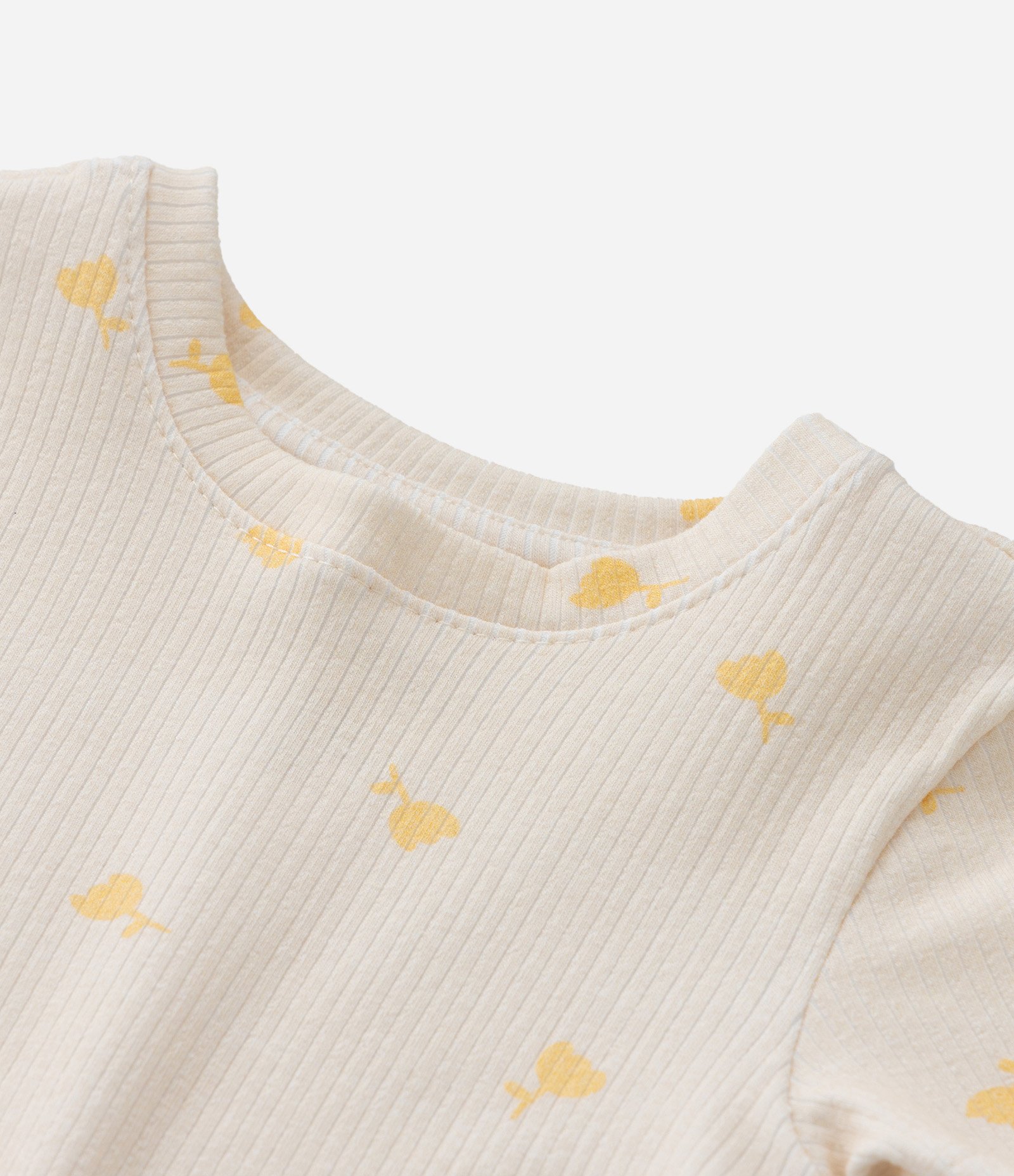 Blusa Canelada com Estampa de Tulipas - Tam 1 A 5 Anos Bege 5