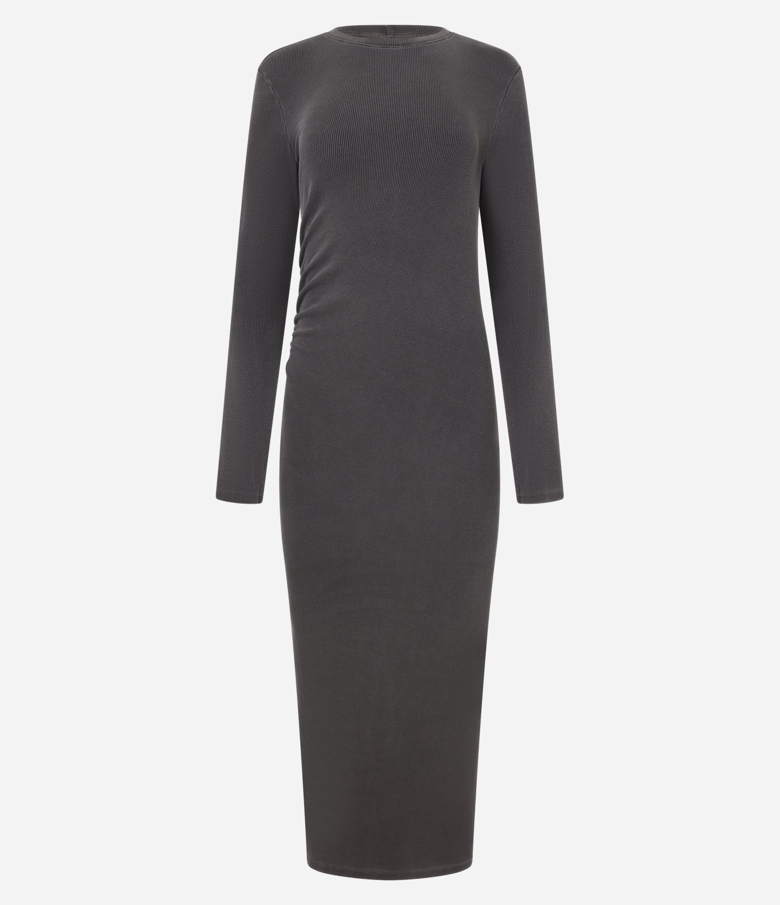 Vestido New Midi com Drapeado Lateral e Fenda na Barra Marrom Acinzentado 6