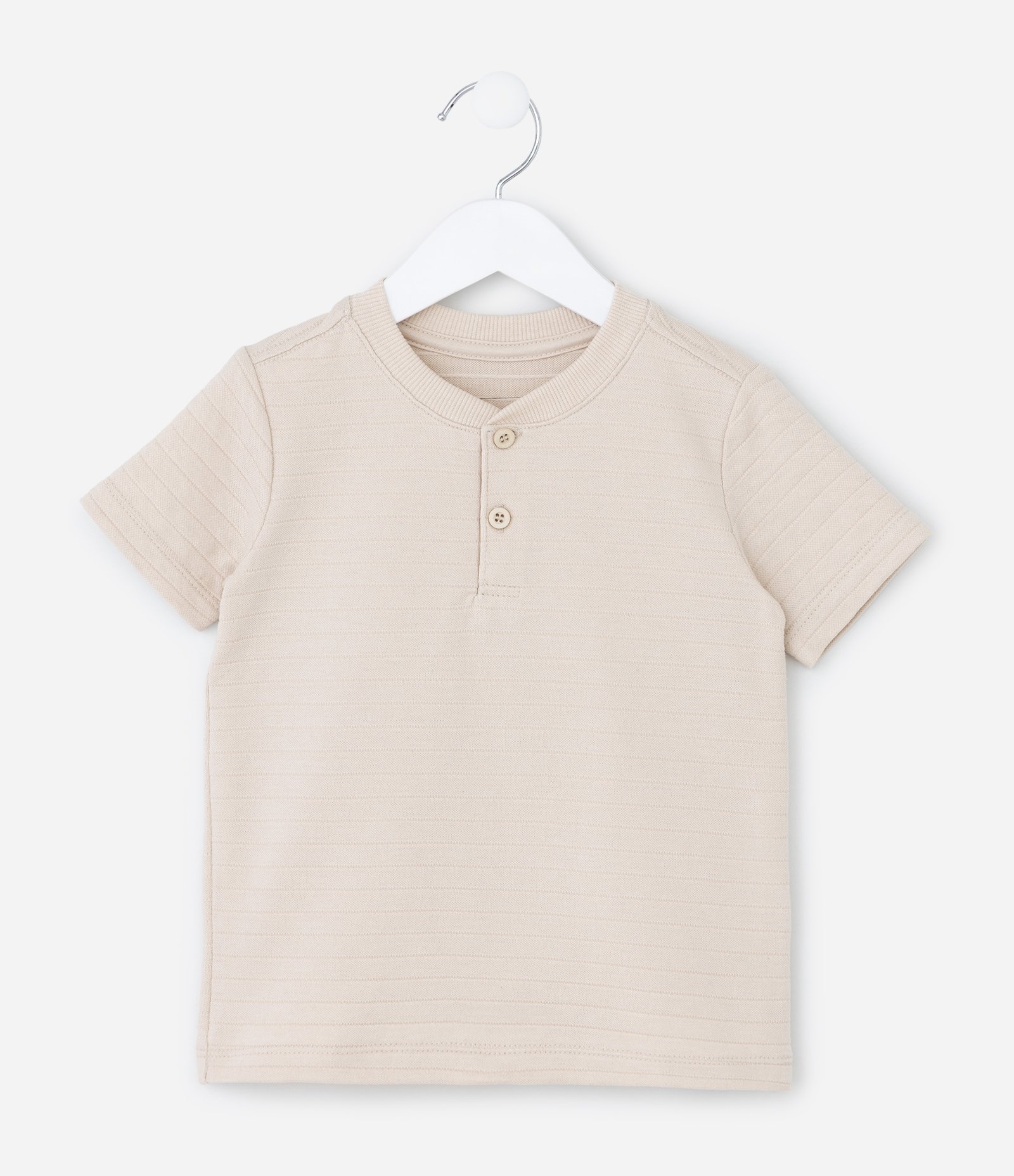 Camiseta Infantil com Gola Henley Texturizada - Tam 1 a 6 Anos Bege 2