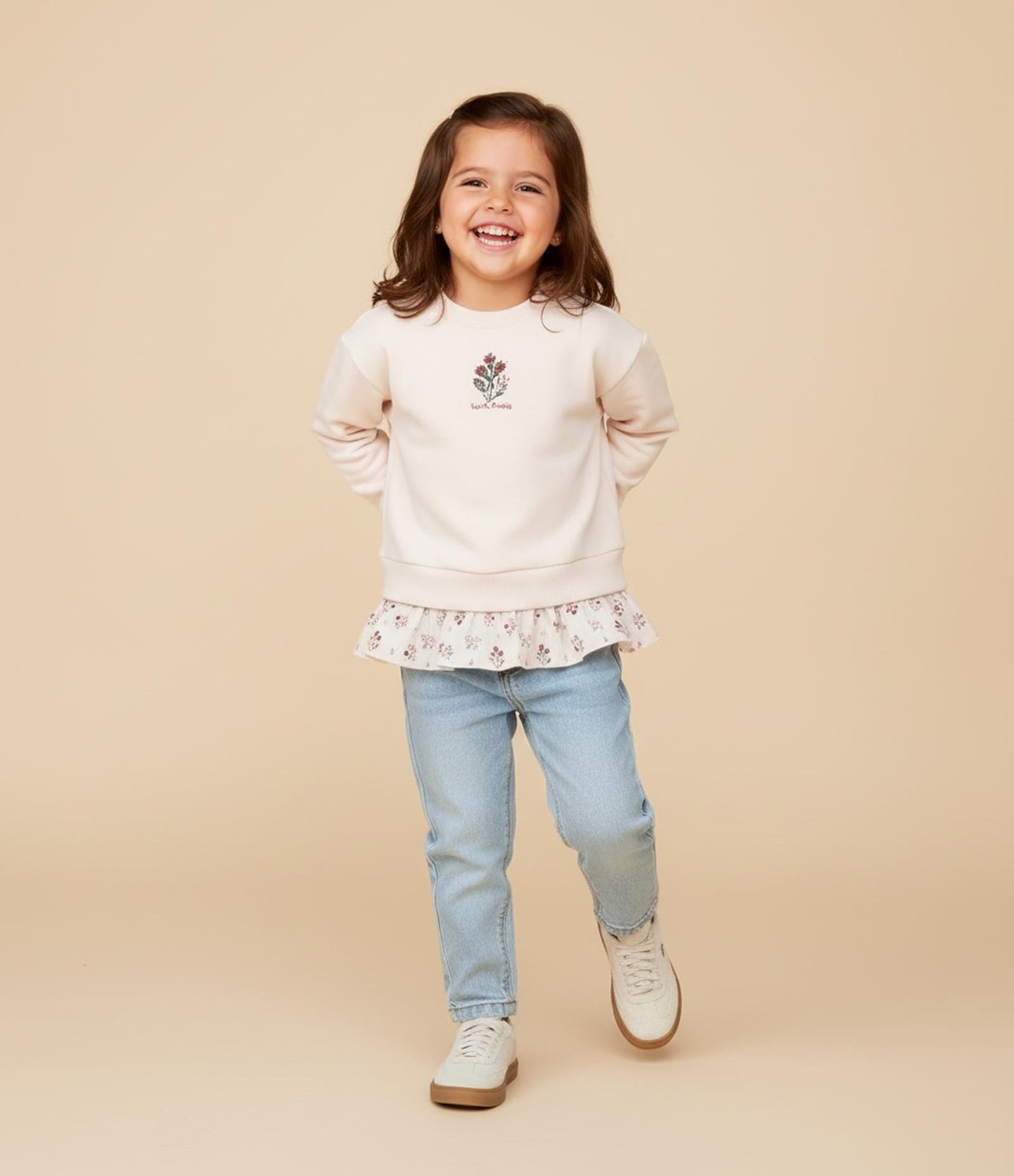 Casaco Infantil com Bordado e Barra com Babado - Tam 1 a 6 Anos Rosa 1