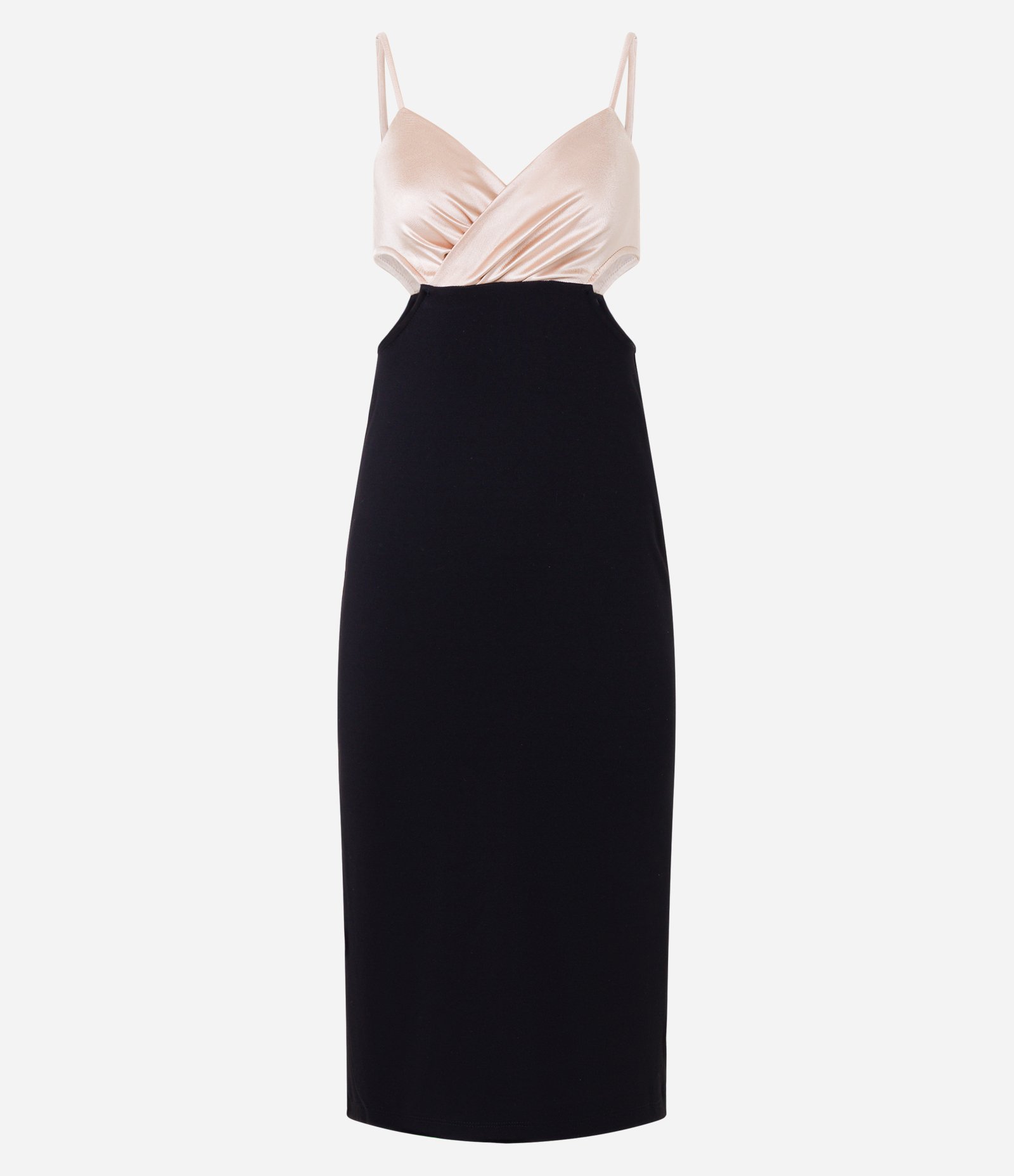 Vestido Midi em Ponto Roma com Busto Contrastante Preto 5