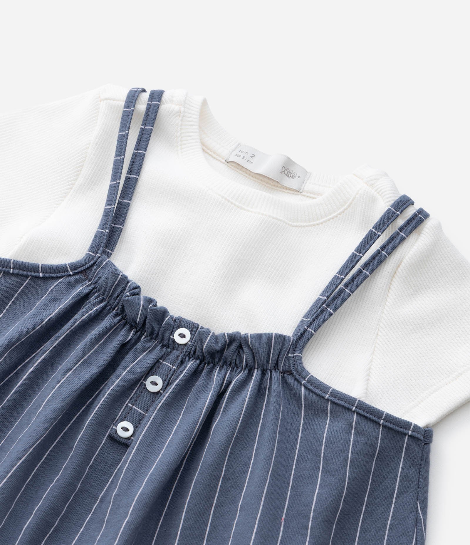 Blusa Infantil Estampa Risca de Giz e Sobreposição - Tam 1 a 6 Anos Azul/Branco 10