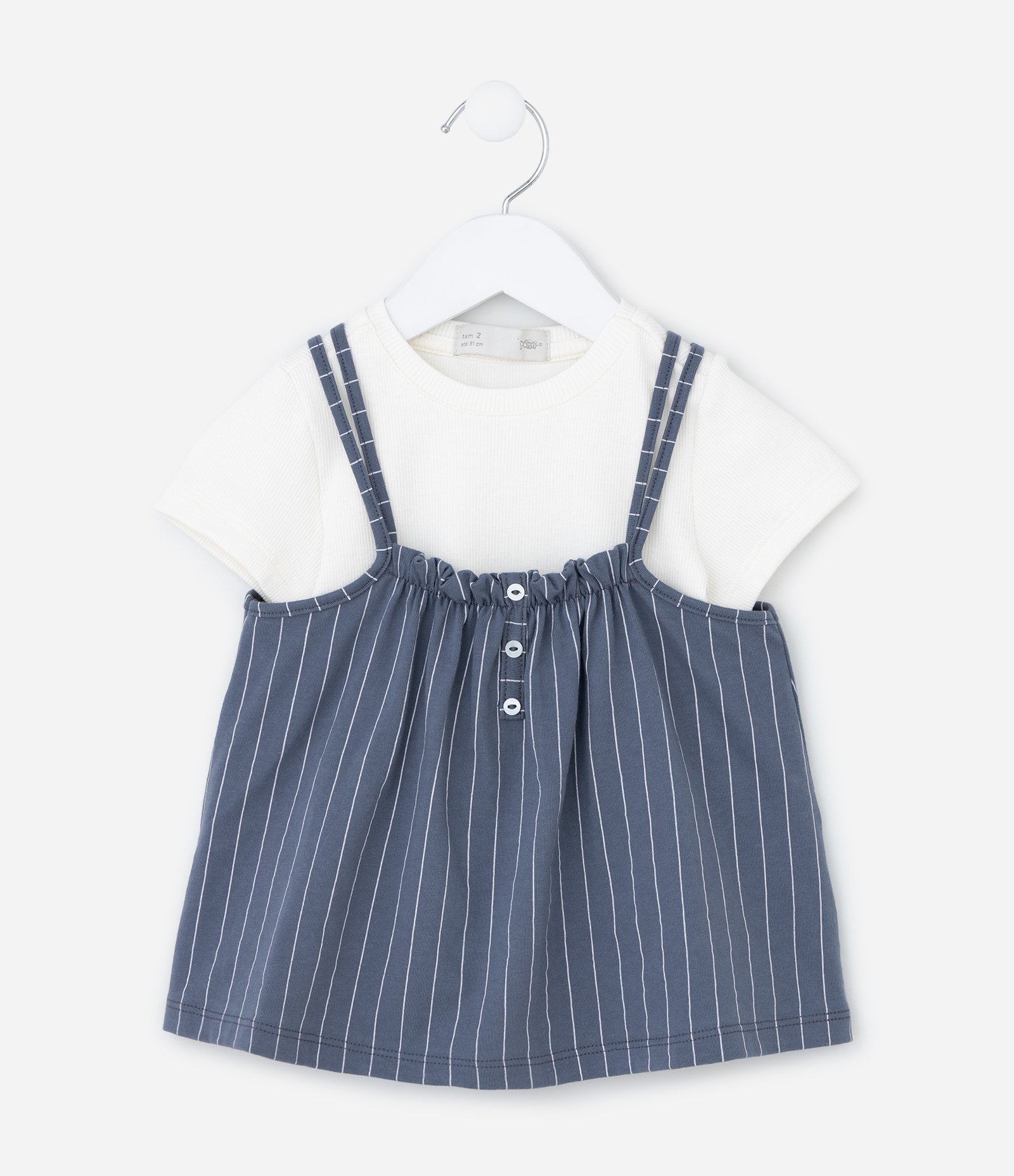 Blusa Infantil Estampa Risca de Giz e Sobreposição - Tam 1 a 6 Anos Azul/Branco 2