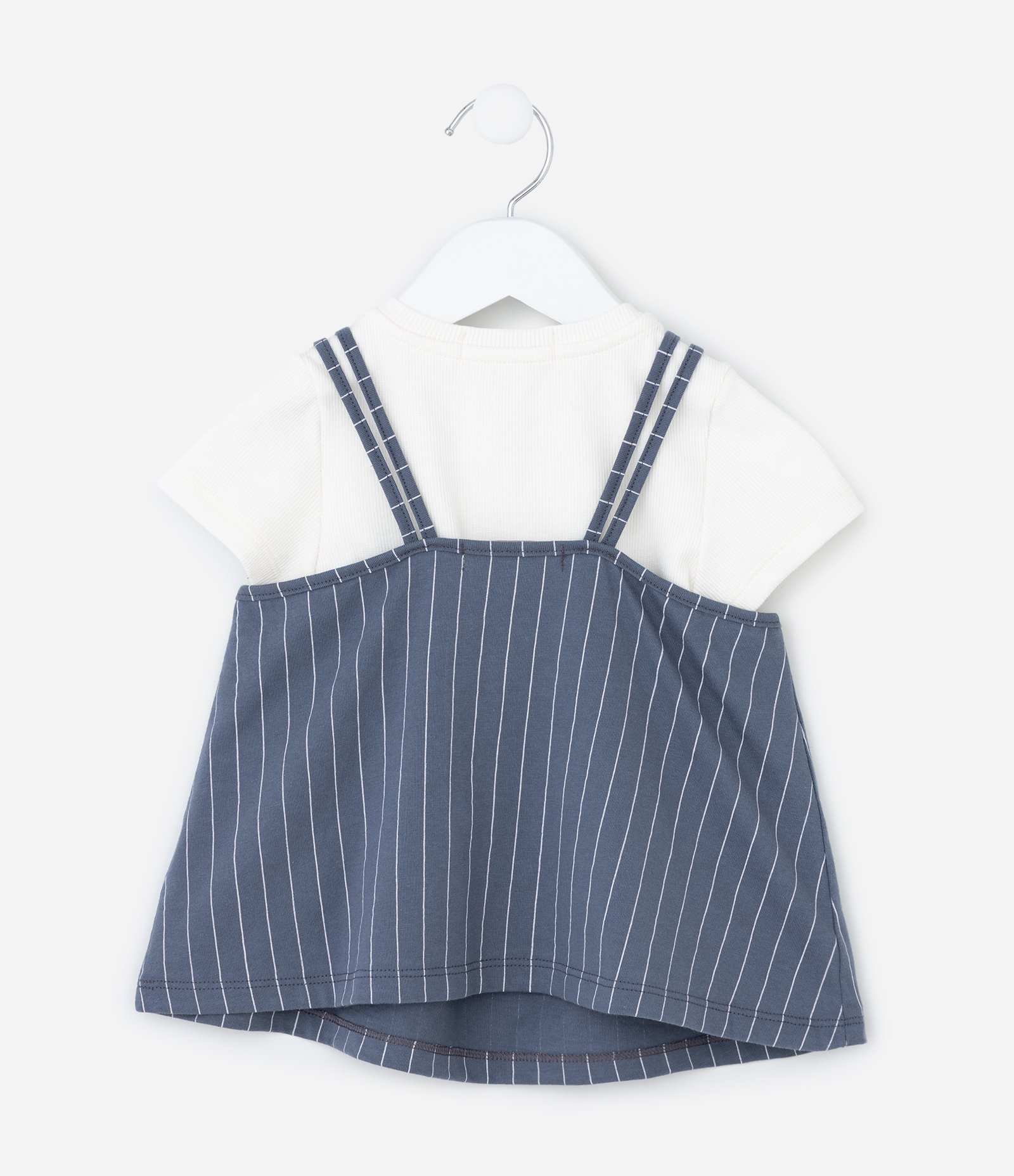 Blusa Infantil Estampa Risca de Giz e Sobreposição - Tam 1 a 6 Anos Azul/Branco 3