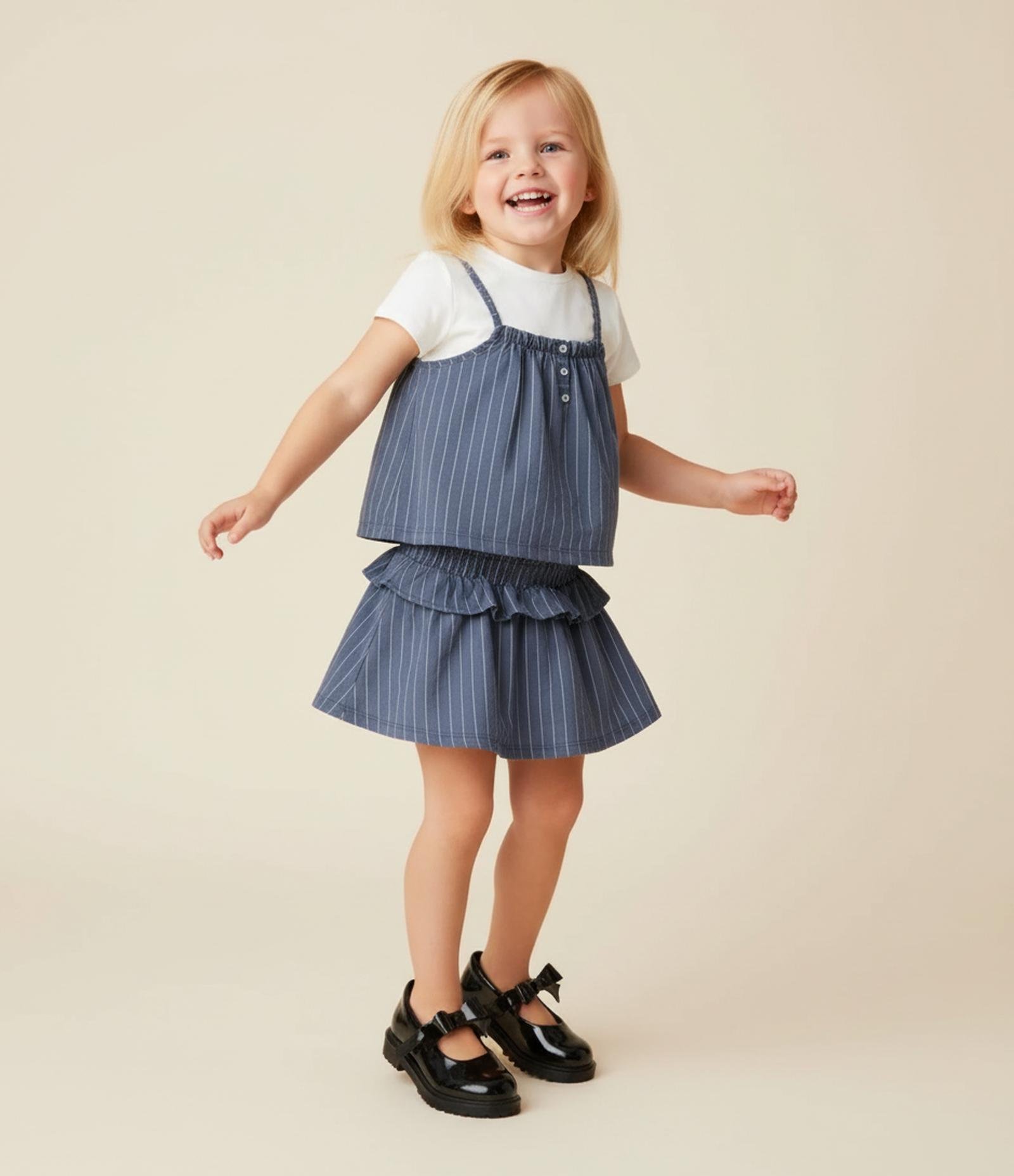 Saia Infantil com Babado e Estampa Risca de Giz - Tam 1 a 6 Anos Cinza 1