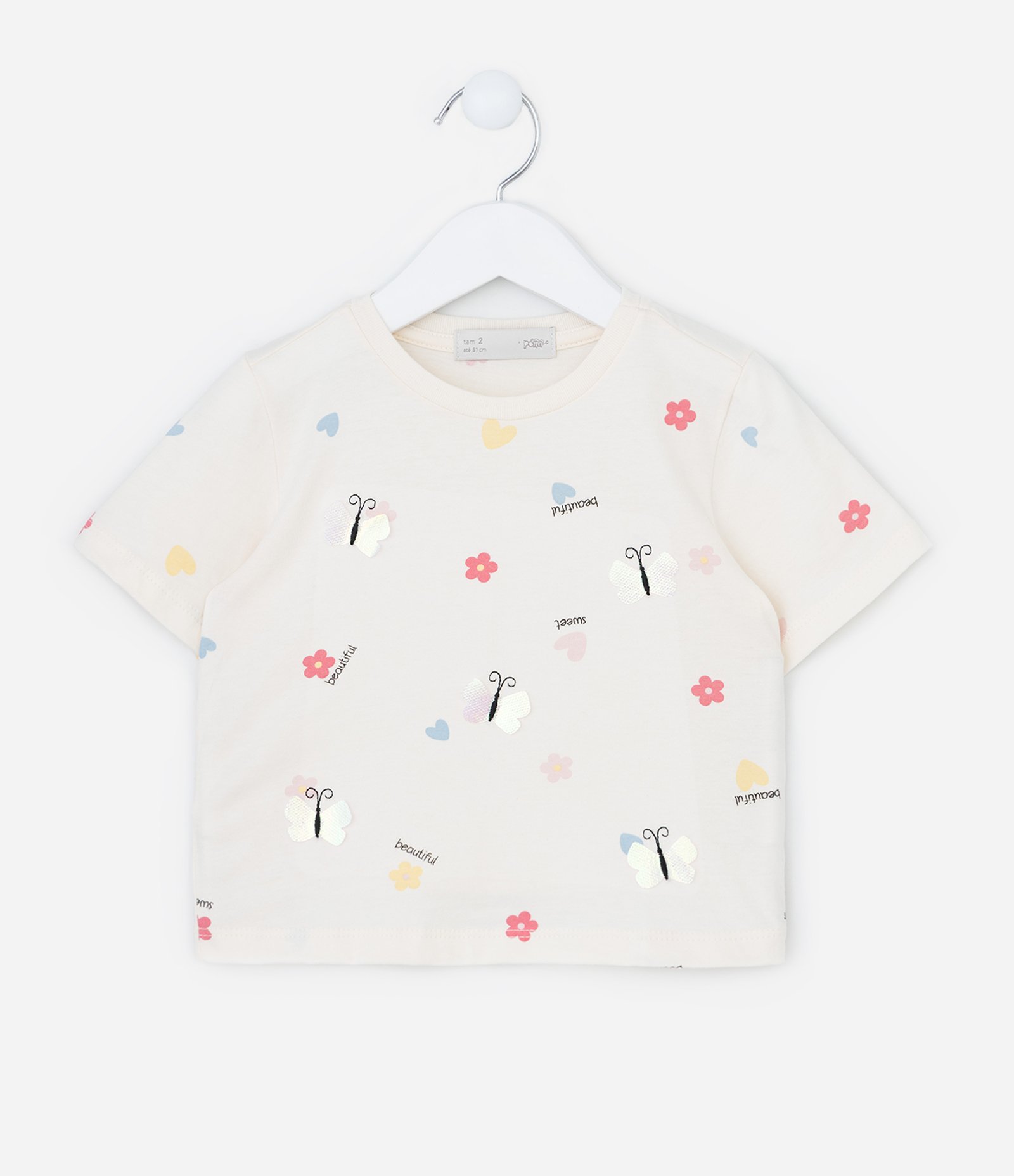 Blusa Infantil com Bordado de Borboletas - Tam 1 a 6 Anos Off White 2