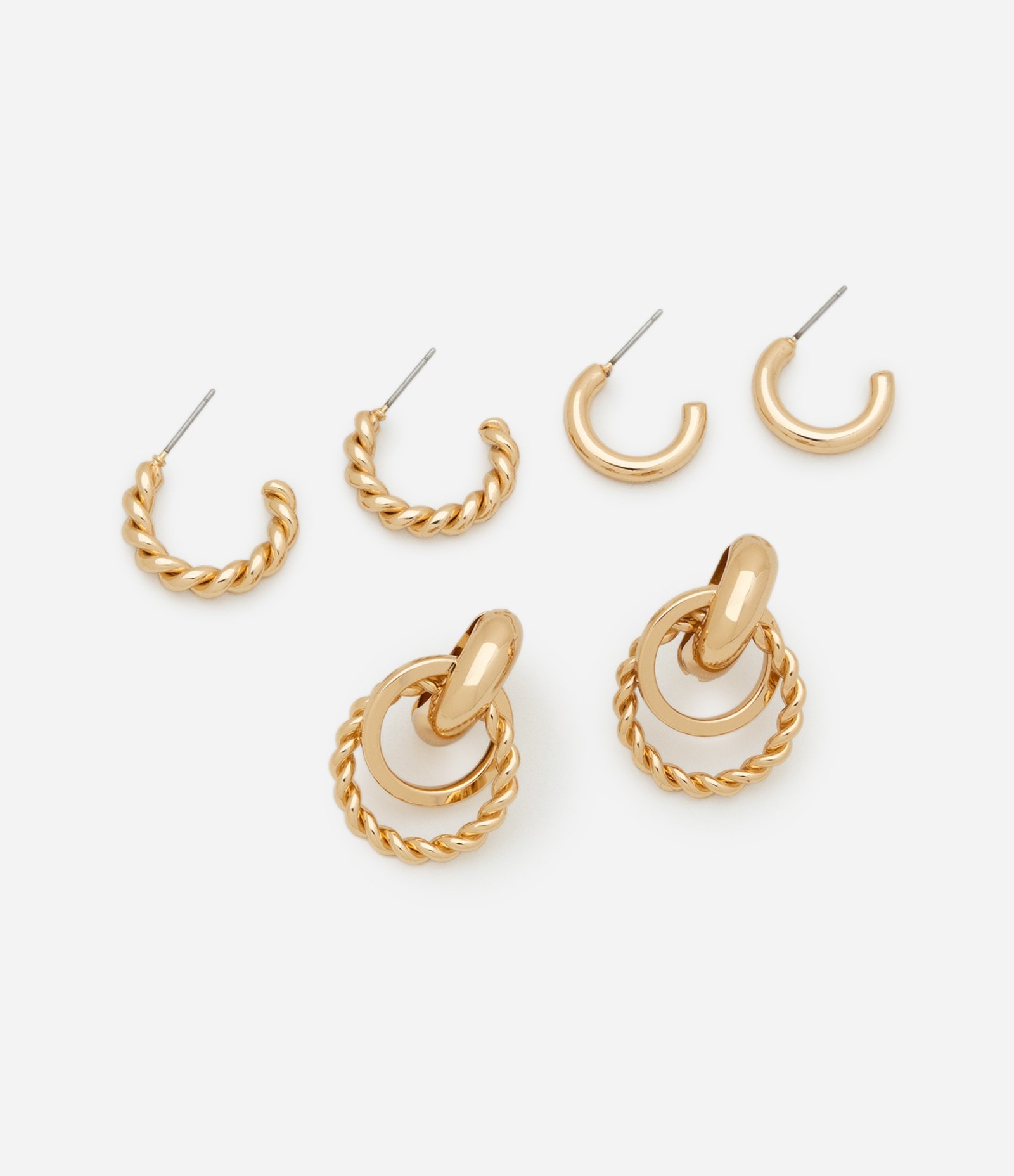 Kit 03 Brincos Pequenos Argola e Botão Dourado 1