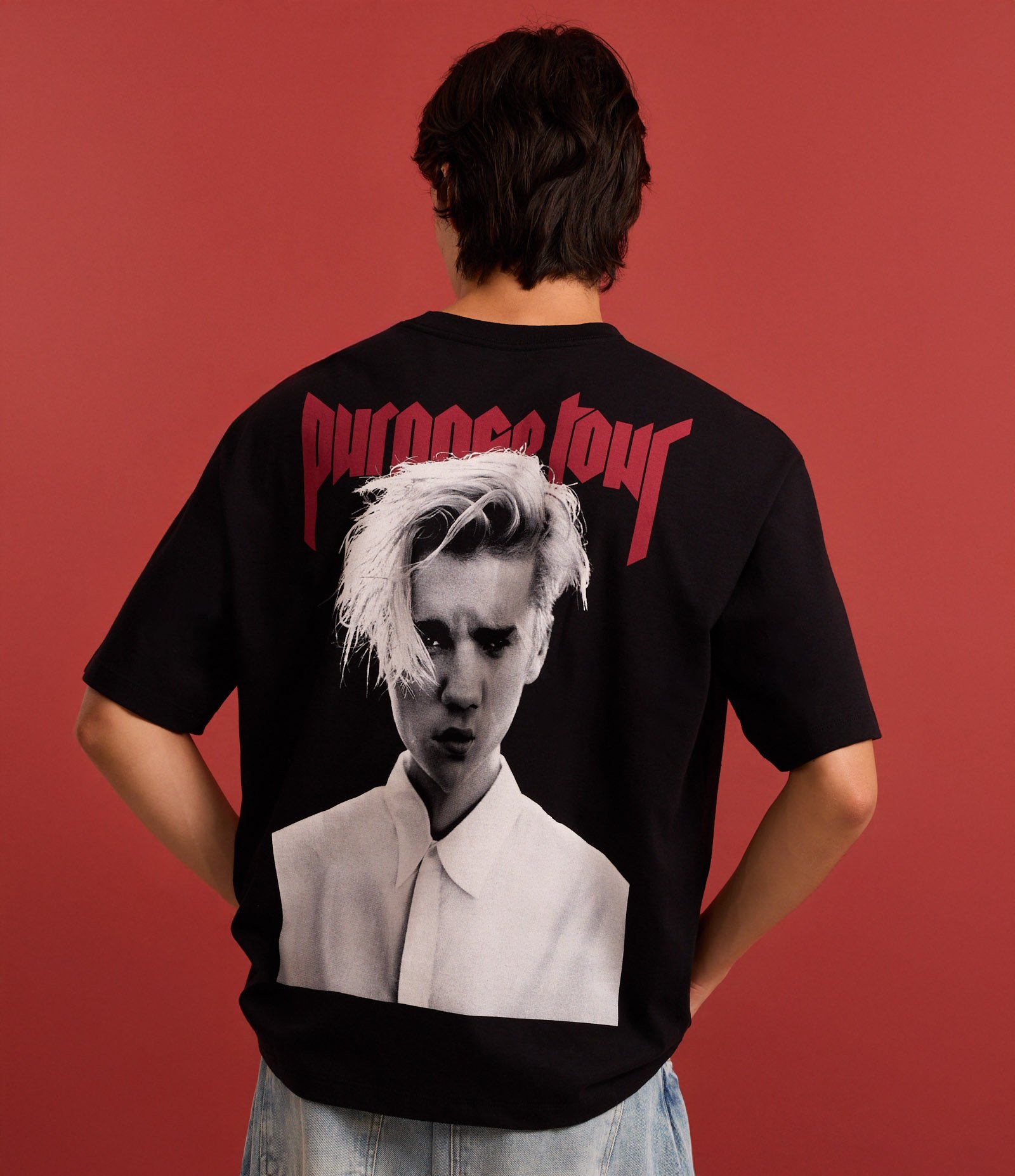 Camiseta Boxy em Malhão com Estampa Justin Bieber Preto 5