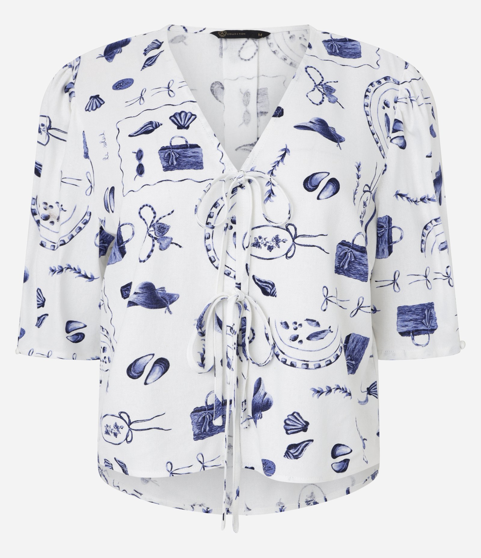 Blusa em Viscolinho com Manga Bufante e Estampa Praia Bicolor 6