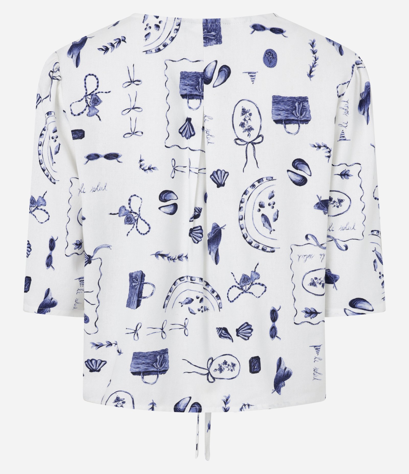 Blusa em Viscolinho com Manga Bufante e Estampa Praia Bicolor 7