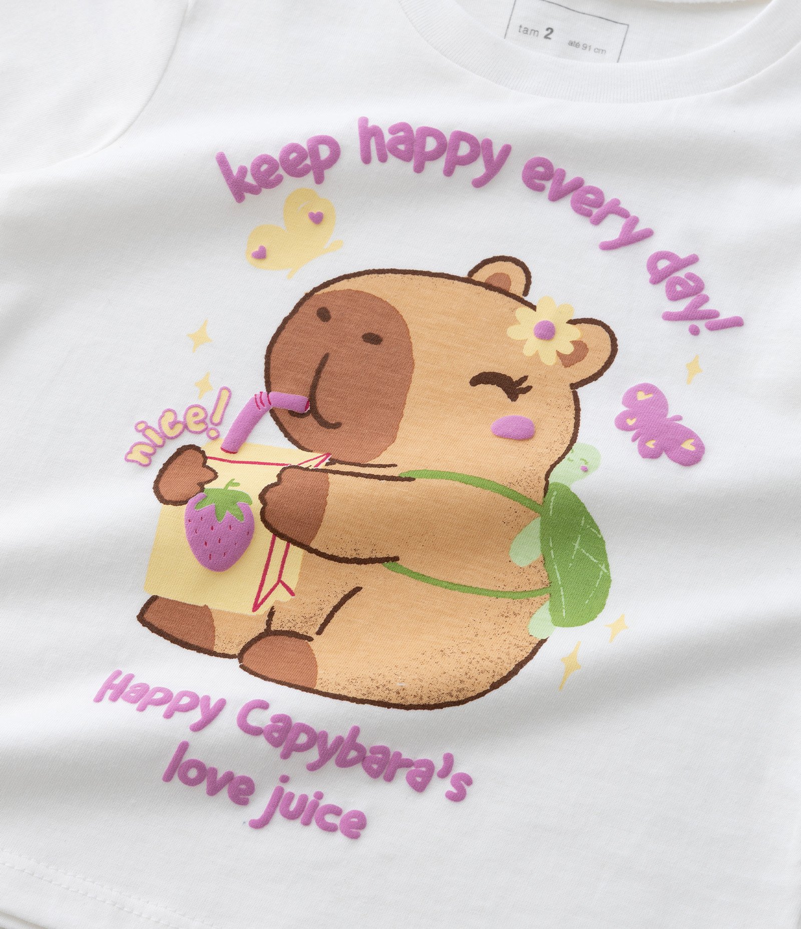 Blusa Infantil com Estampa Capivara - Tam 1 a 6 Anos Branco 4