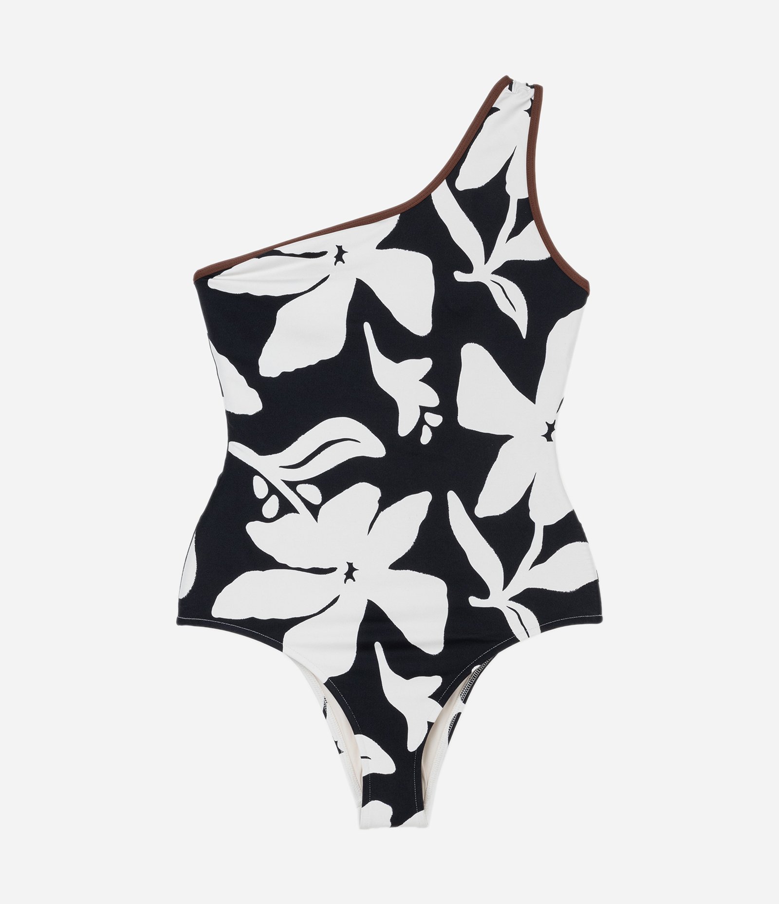 Maiô Ombro Só em Microfibra com Estampa Floral e Viés Constrastante Preto/Branco 4
