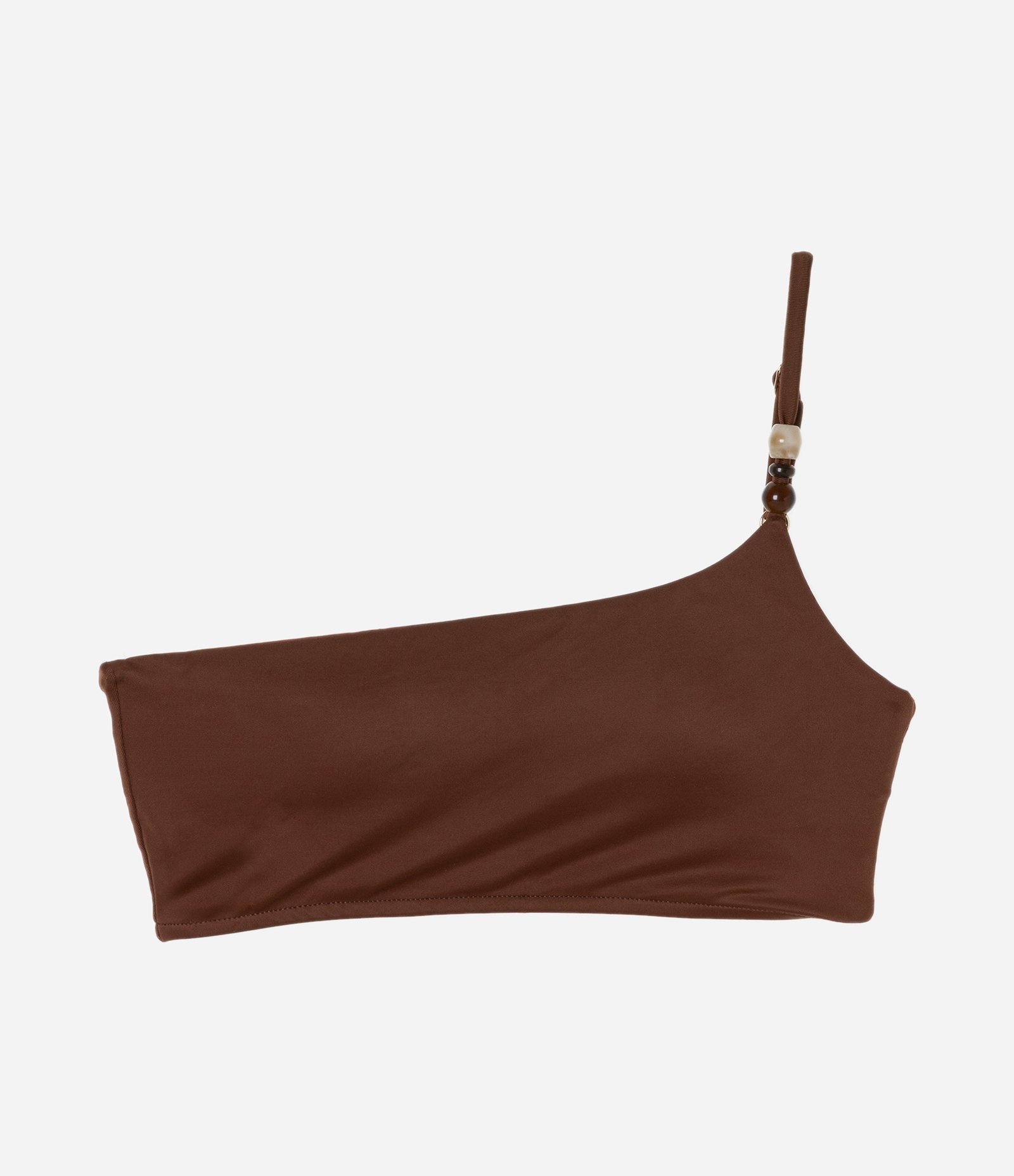 Biquíni Top Ombro Único Microfibra com Aviamento de Madeira Marrom 4