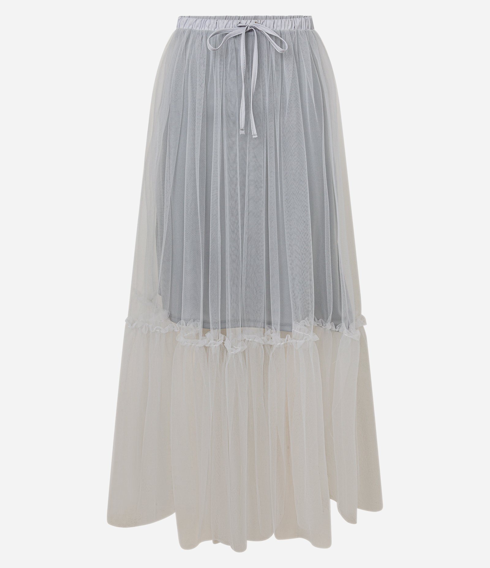 Saia Long Midi em Tule Texturizada com Forro Curto Cinza 5